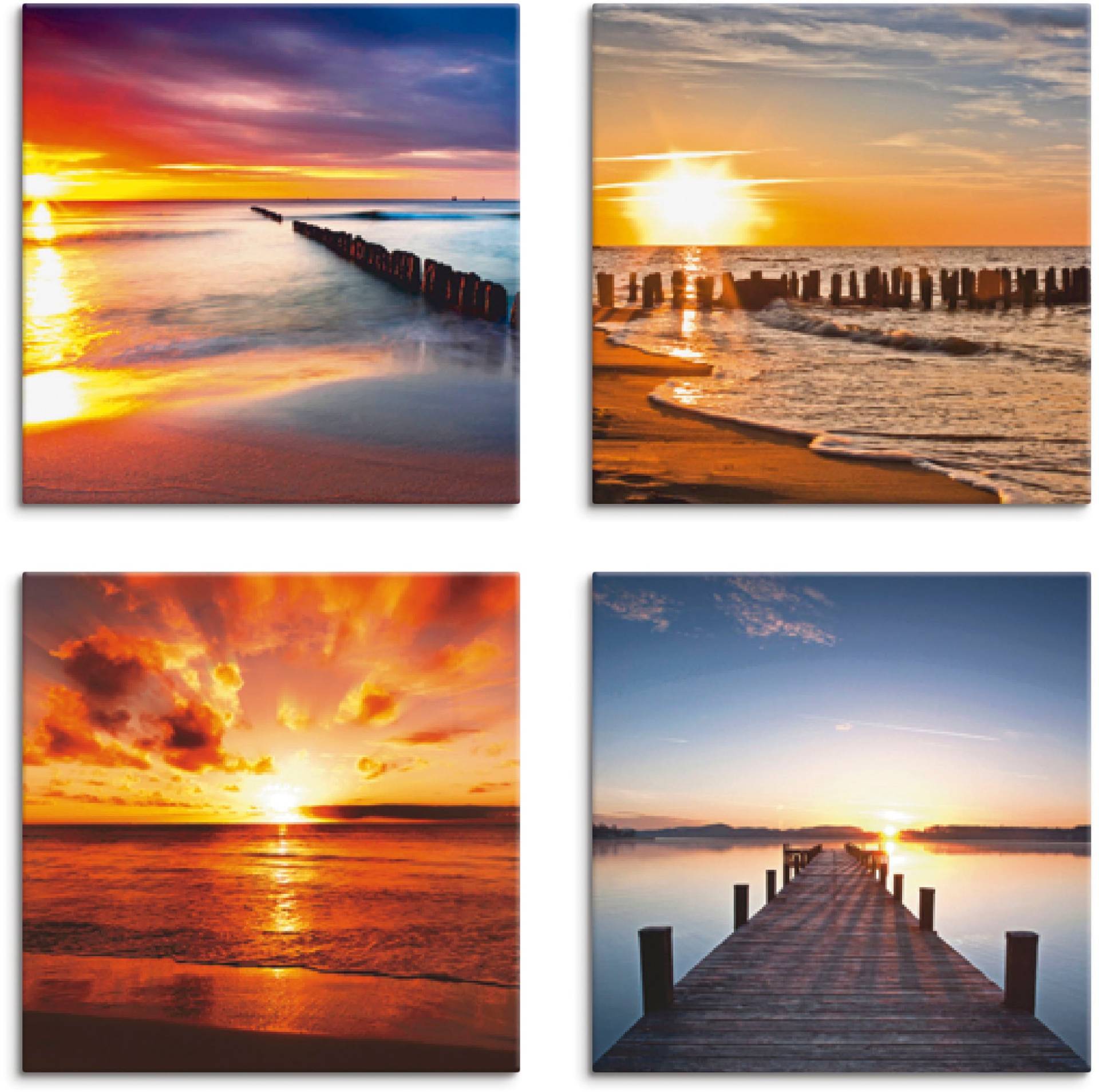 Artland Leinwandbild »Ostsee Strand Sonne Sonnenuntergang«, Strand, (4 St.) von Artland