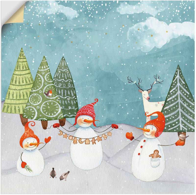 Artland Leinwandbild »Schneemänner und Tierfreunde«, Weihnachten, (1 St.), auf Keilrahmen gespannt von Artland