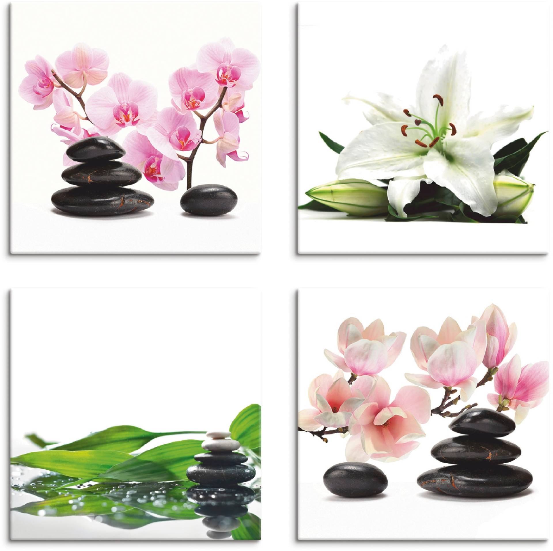 Artland Leinwandbild »Stein Orchidee Lilie Spa Bambus Magnolie«, Zen, (4 St.) von Artland