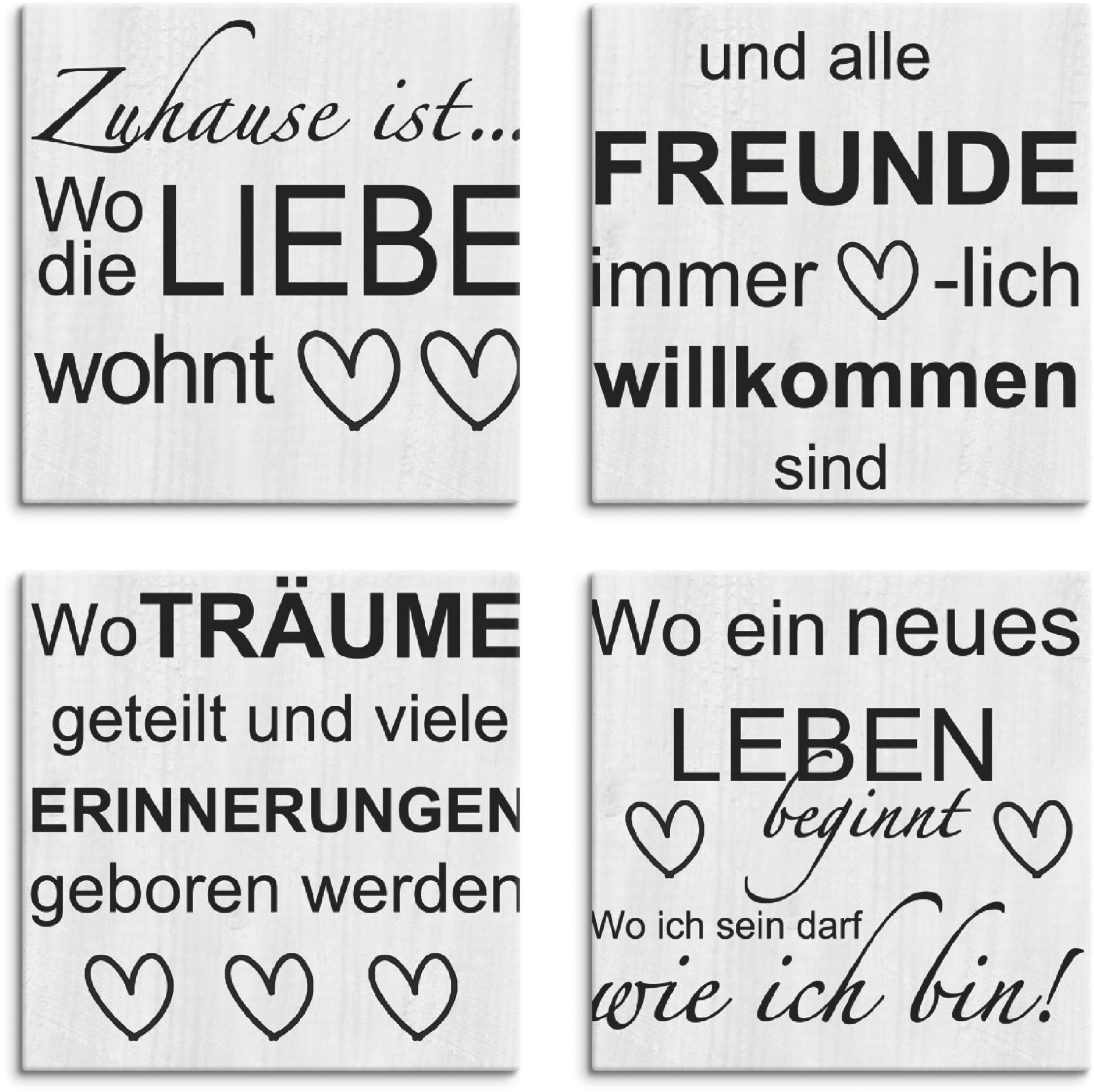 Artland Leinwandbild »Wo die Liebe wohnt 1-4«, Sprüche & Texte, (4 St.) von Artland