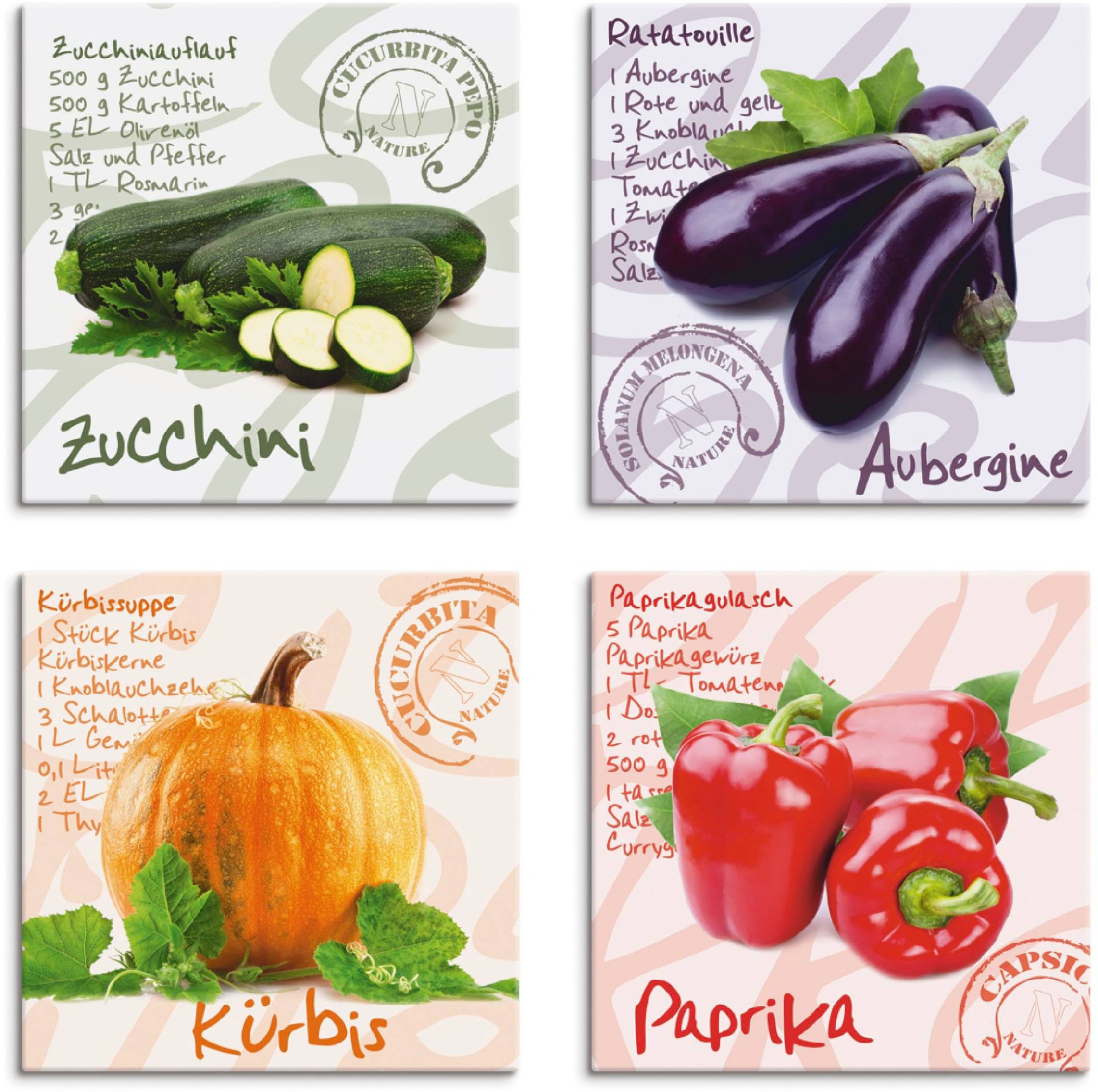 Artland Leinwandbild »Zucchini, Aubergine, Kürbis, Paprika«, Lebensmittel, (4 St.) von Artland