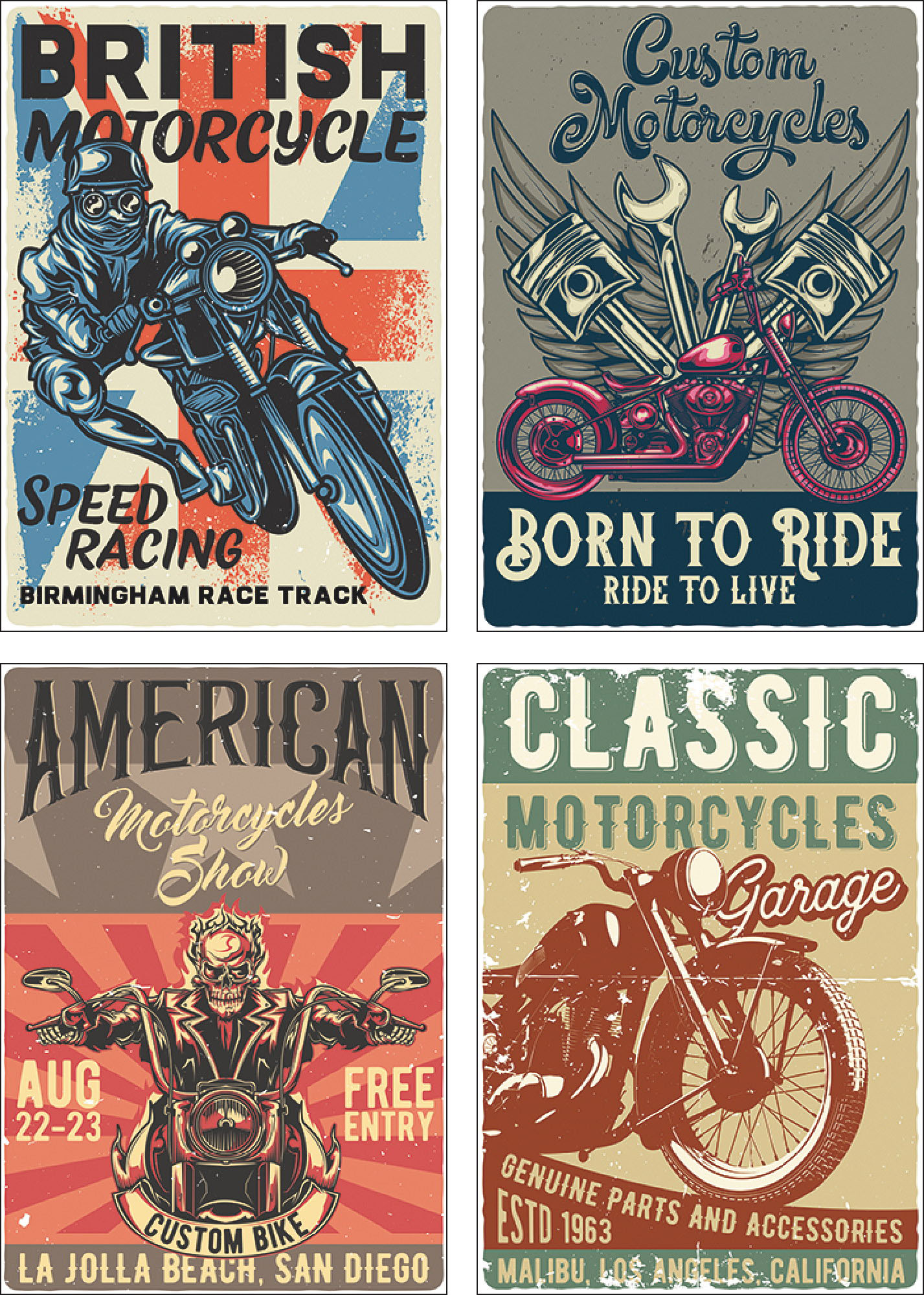 Artland Poster »Born to ride Totenkopf Motorradfahrer«, Sprüche & Texte, (4 St.) von Artland