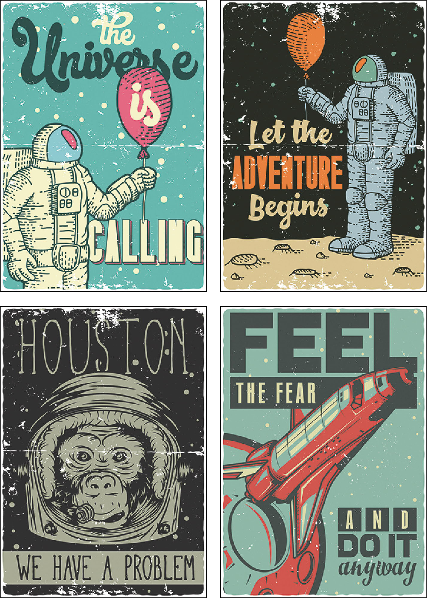 Artland Poster »Das Universum ruft Space Shuttle«, Sprüche & Texte, (4 St.) von Artland