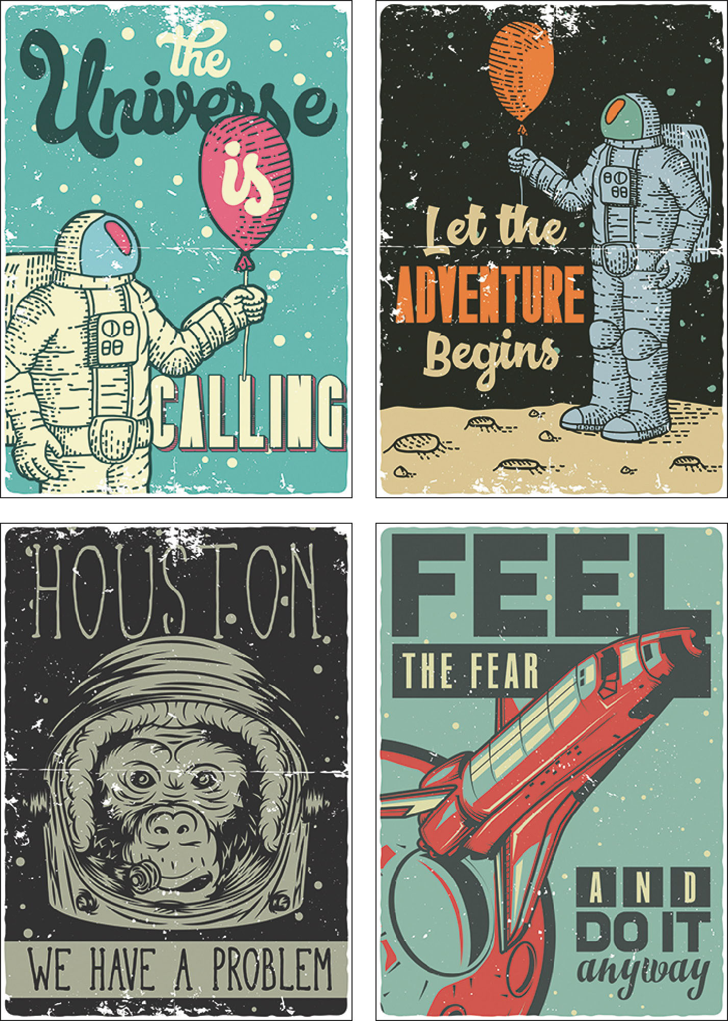 Artland Poster »Das Universum ruft Space Shuttle«, Sprüche & Texte, (4 St.), Poster, Wandbild, Bild, Wandposter von Artland