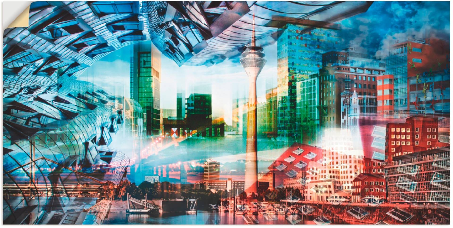 Artland Poster »Düsseldorf Skyline Collage VII«, Architektonische Elemente, (1 St.), als Leinwandbild, Wandaufkleber oder Poster in versch. Grössen von Artland
