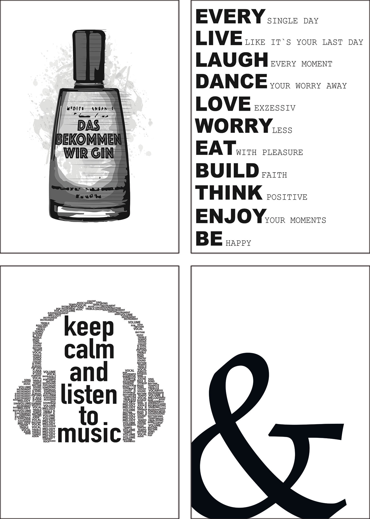 Artland Poster »Gin Tag Musik hören Ruhe«, Sprüche & Texte, (4 St.) von Artland