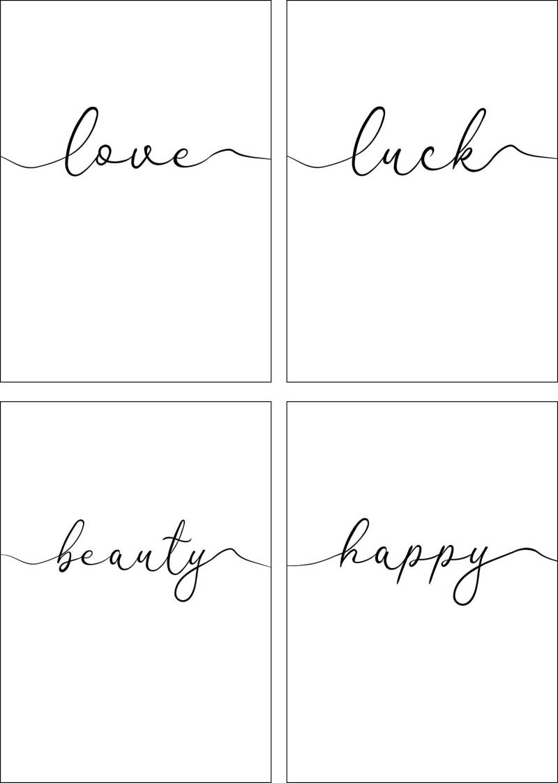 Artland Poster »Liebe Glück Schönheit Frohsinn«, Sprüche & Texte, (4 St.), Poster, Wandbild, Bild, Wandposter von Artland