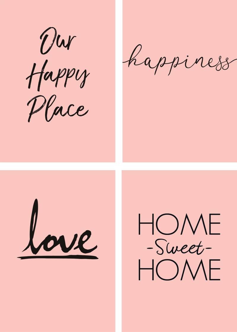 Artland Poster »Ort Glück Liebe Home sweet Home«, Sprüche & Texte, (4 St.), Poster, Wandbild, Bild, Wandposter von Artland