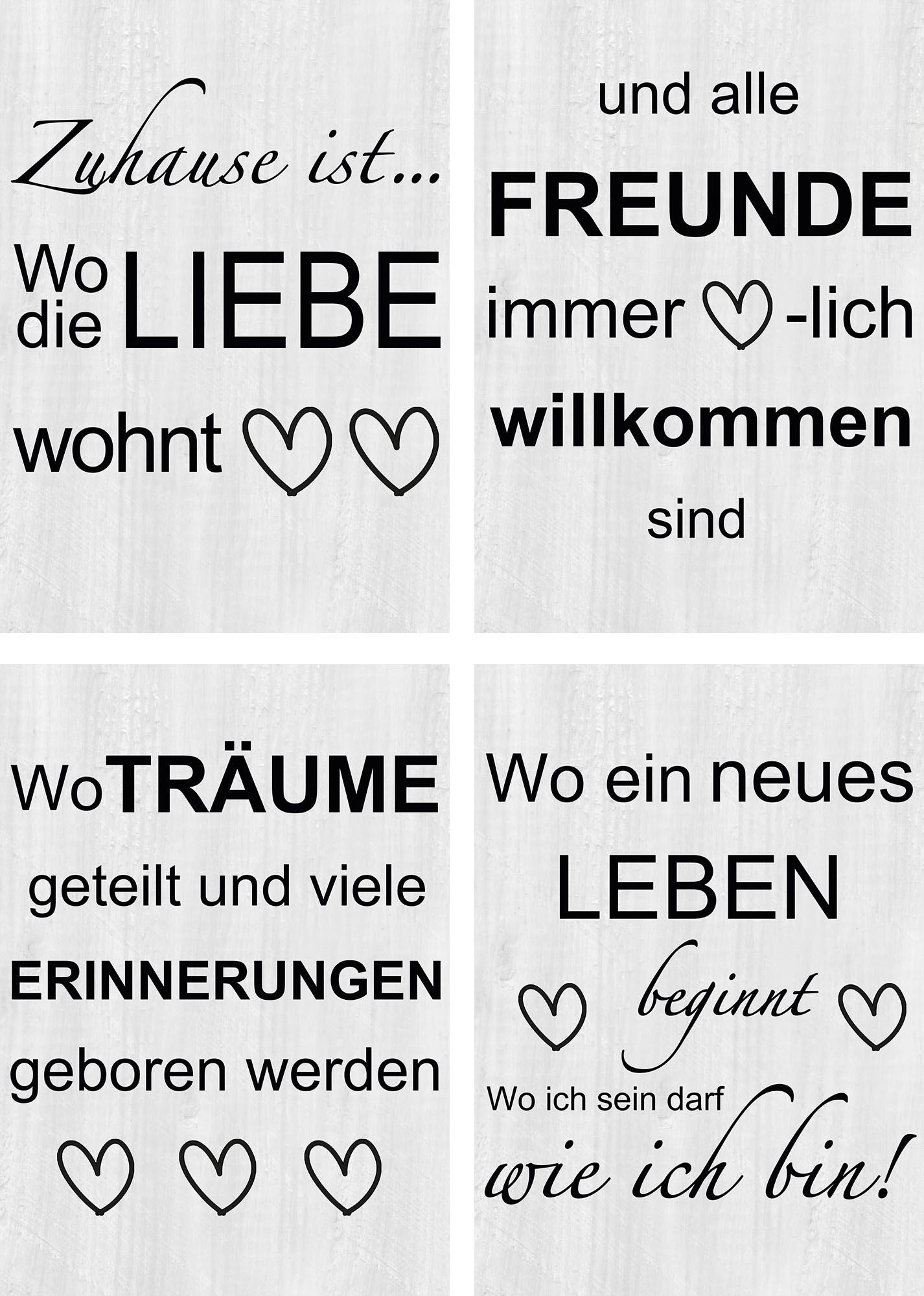 Artland Poster »Wo die Liebe wohnt 1-4«, Sprüche & Texte, (4 St.) von Artland