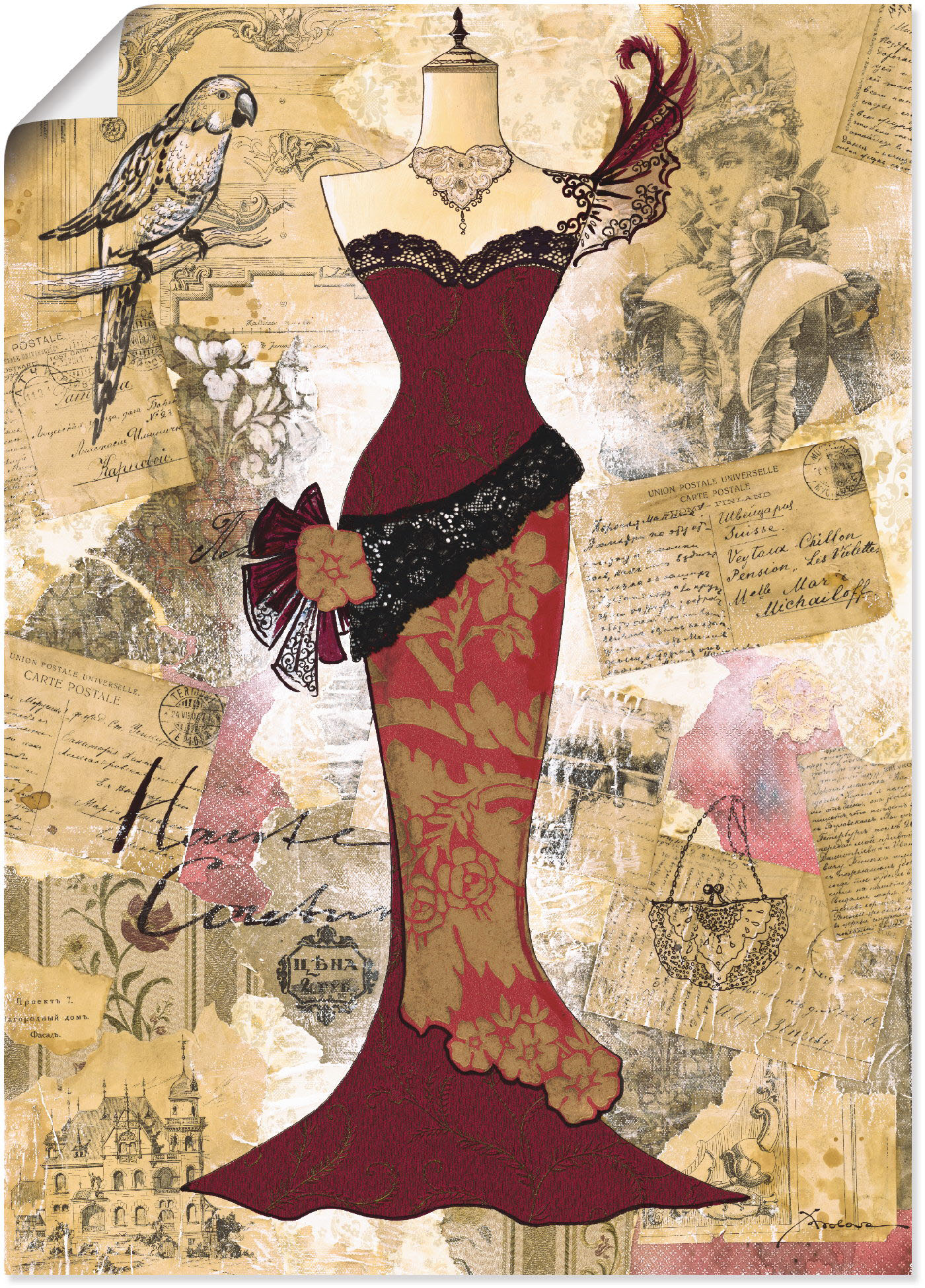 Artland Wandbild »Antikes Kleid - Collage«, Mode, (1 St.) von Artland