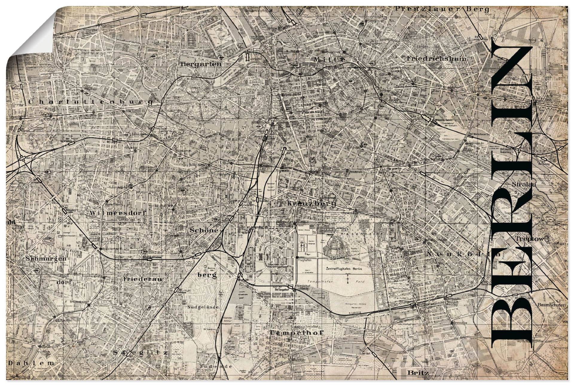 Artland Wandbild »Berlin Karte Strassen Karte Grunge«, Deutschland, (1 St.) von Artland