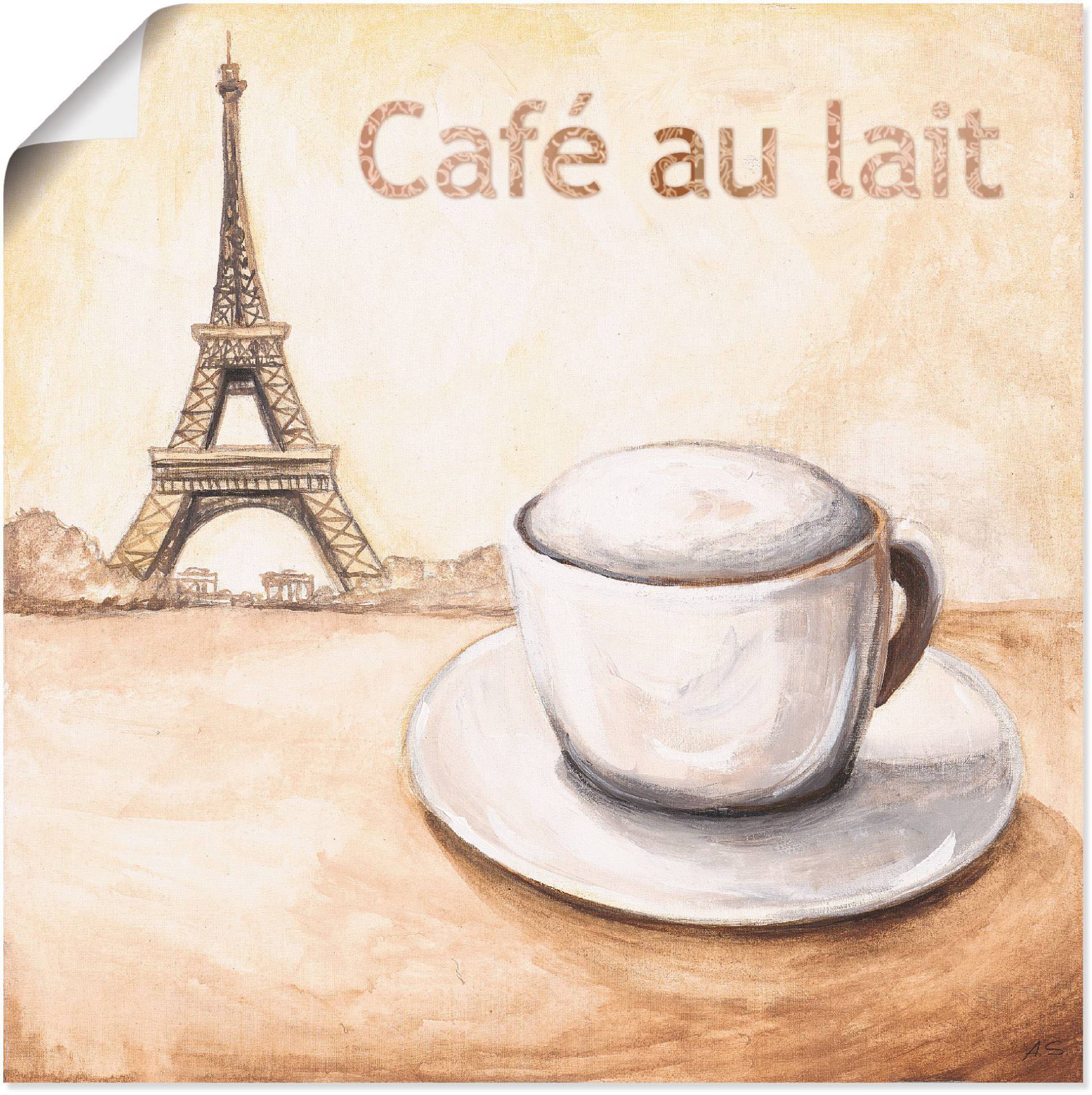 Artland Poster »Café au lait in Paris«, Kaffee Bilder, (1 St.), als Alubild, Leinwandbild, Wandaufkleber oder Poster in versch. Grössen von Artland