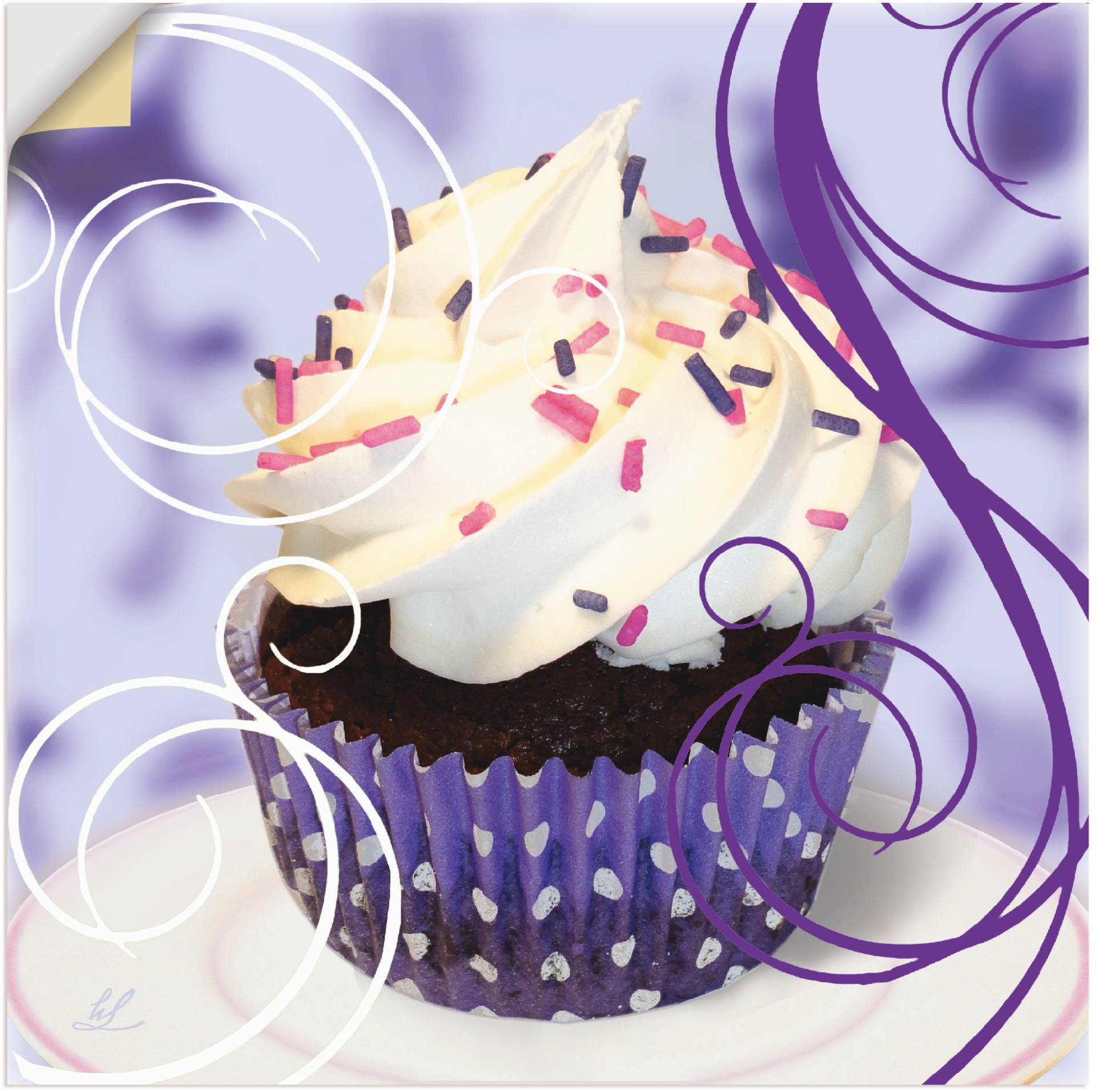 Artland Wandbild »Cupcake auf violett - Kuchen«, Süssspeisen, (1 St.) von Artland