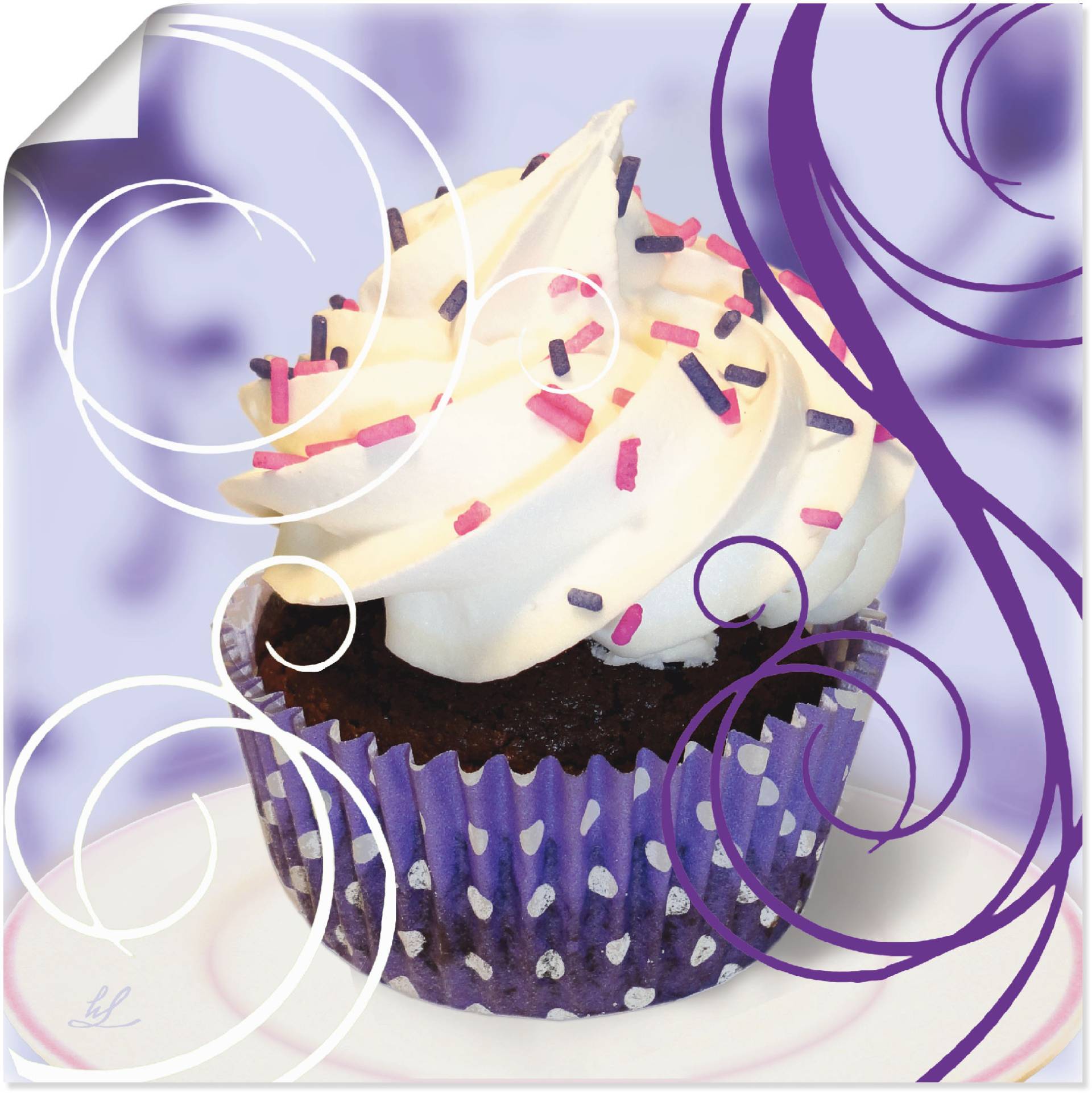 Artland Wandbild »Cupcake auf violett - Kuchen«, Süssspeisen, (1 St.), als Poster, Wandaufkleber in verschied. Grössen von Artland