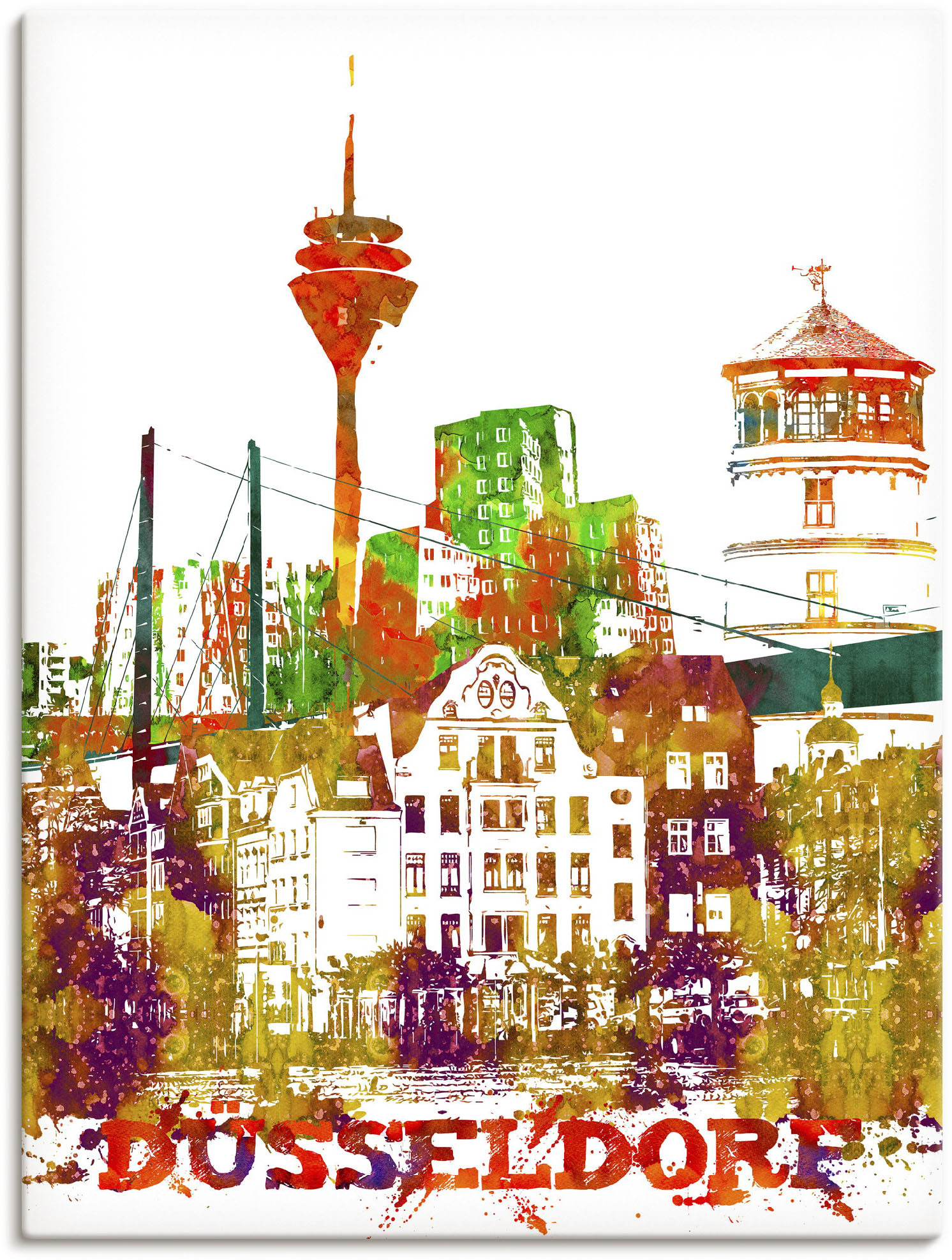 Artland Leinwandbild »Düsseldorf Grafik«, Düsseldorf, (1 St.), auf Keilrahmen gespannt von Artland