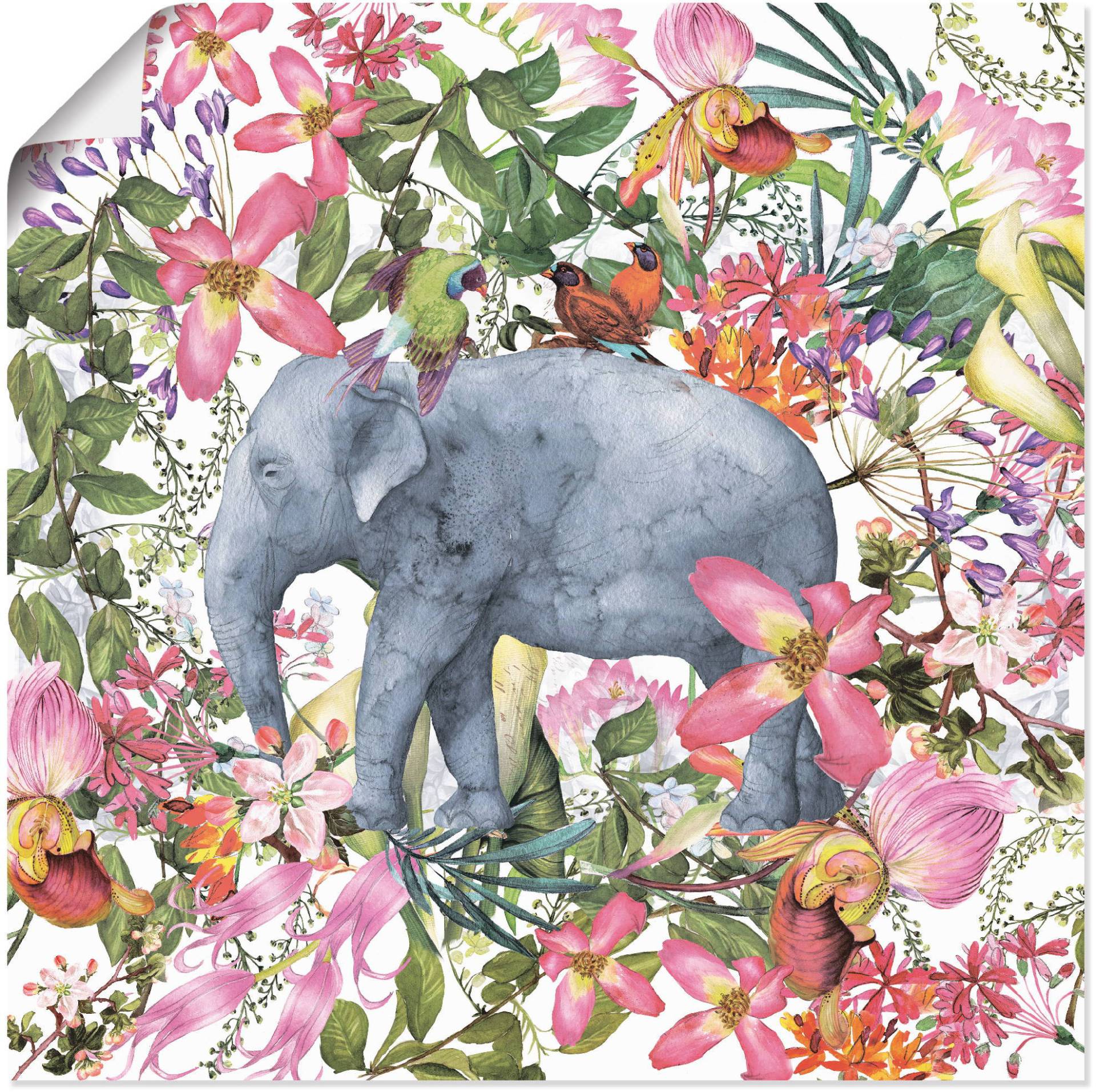 Artland Wandbild »Elefant im Blüten Dschungel«, Wildtiere, (1 St.) von Artland
