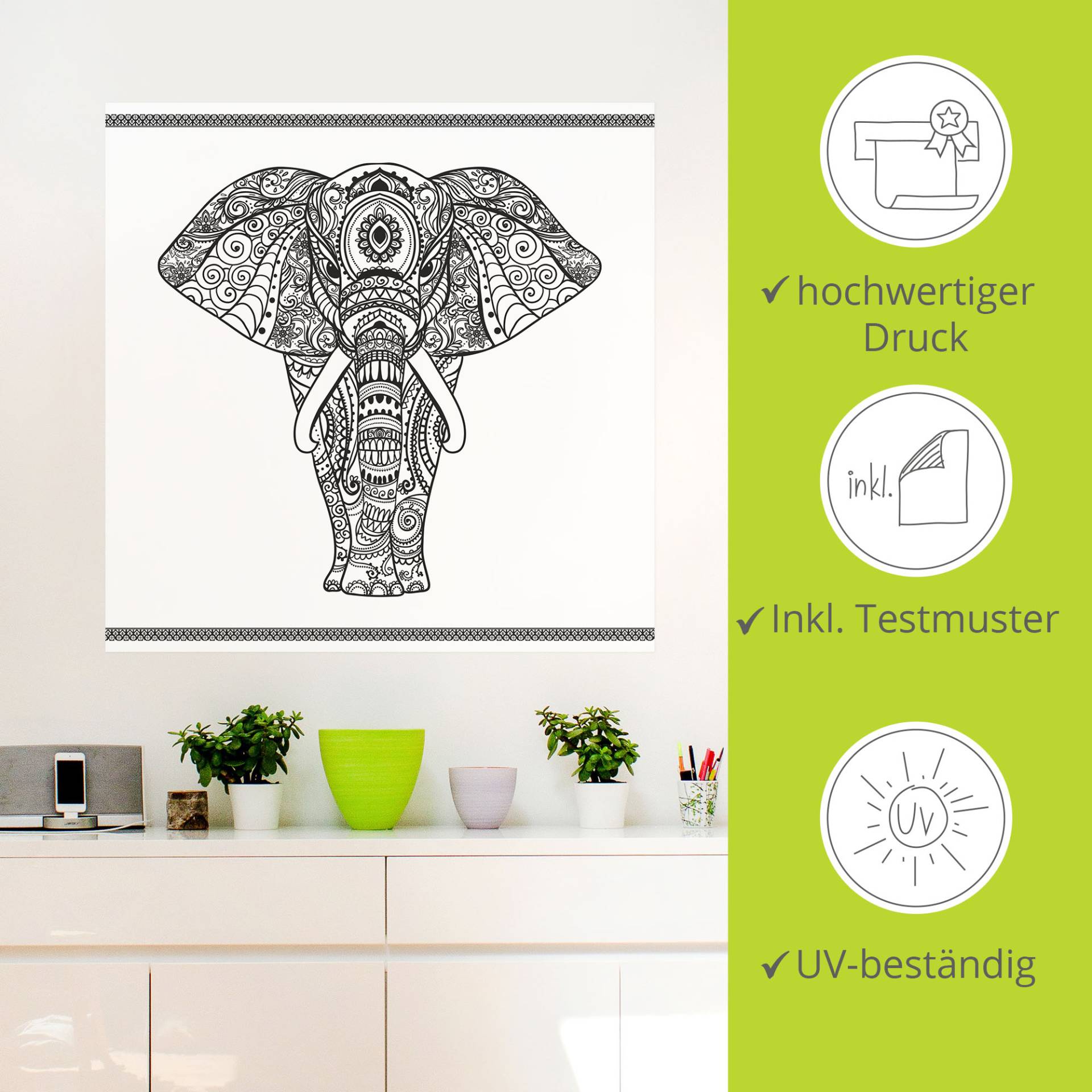 Artland Wandbild »Elefant in Mandala«, Wildtiere, (1 St.), als Leinwandbild, Poster, Wandaufkleber in verschied. Grössen von Artland
