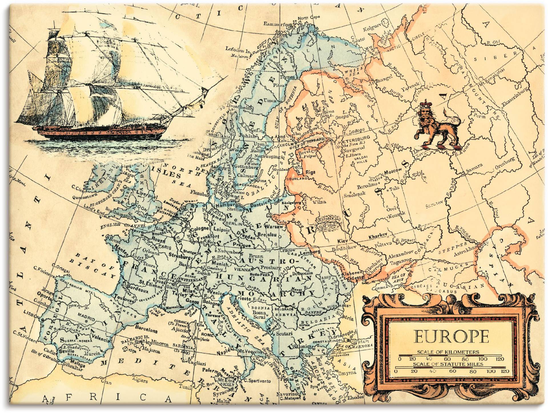 Artland Wandbild »Europakarte«, Landkarten, (1 St.), als Leinwandbild, Poster, Wandaufkleber in verschied. Grössen von Artland