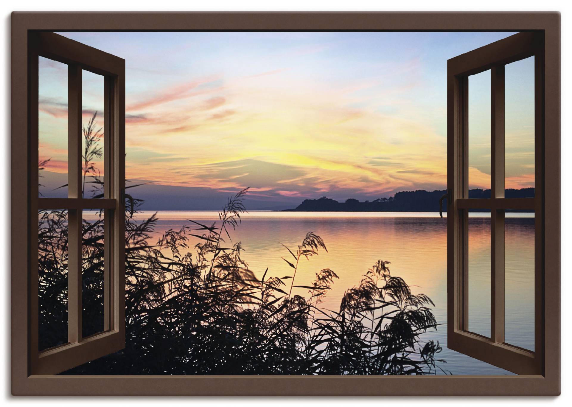 Artland Wandbild »Fensterblick - Abendrot im Schilf«, Fensterblick, (1 St.) von Artland
