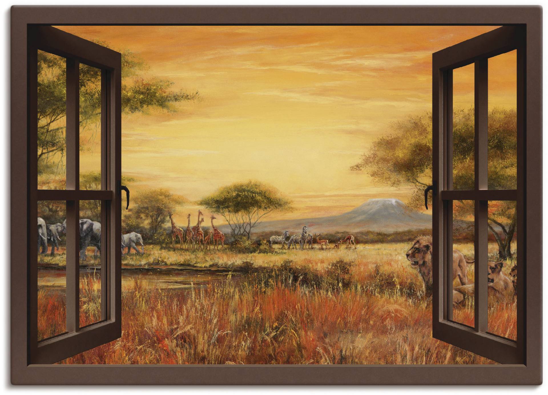 Artland Wandbild »Fensterblick Afrikanische Steppe Löwen«, Fensterblick, (1 St.) von Artland