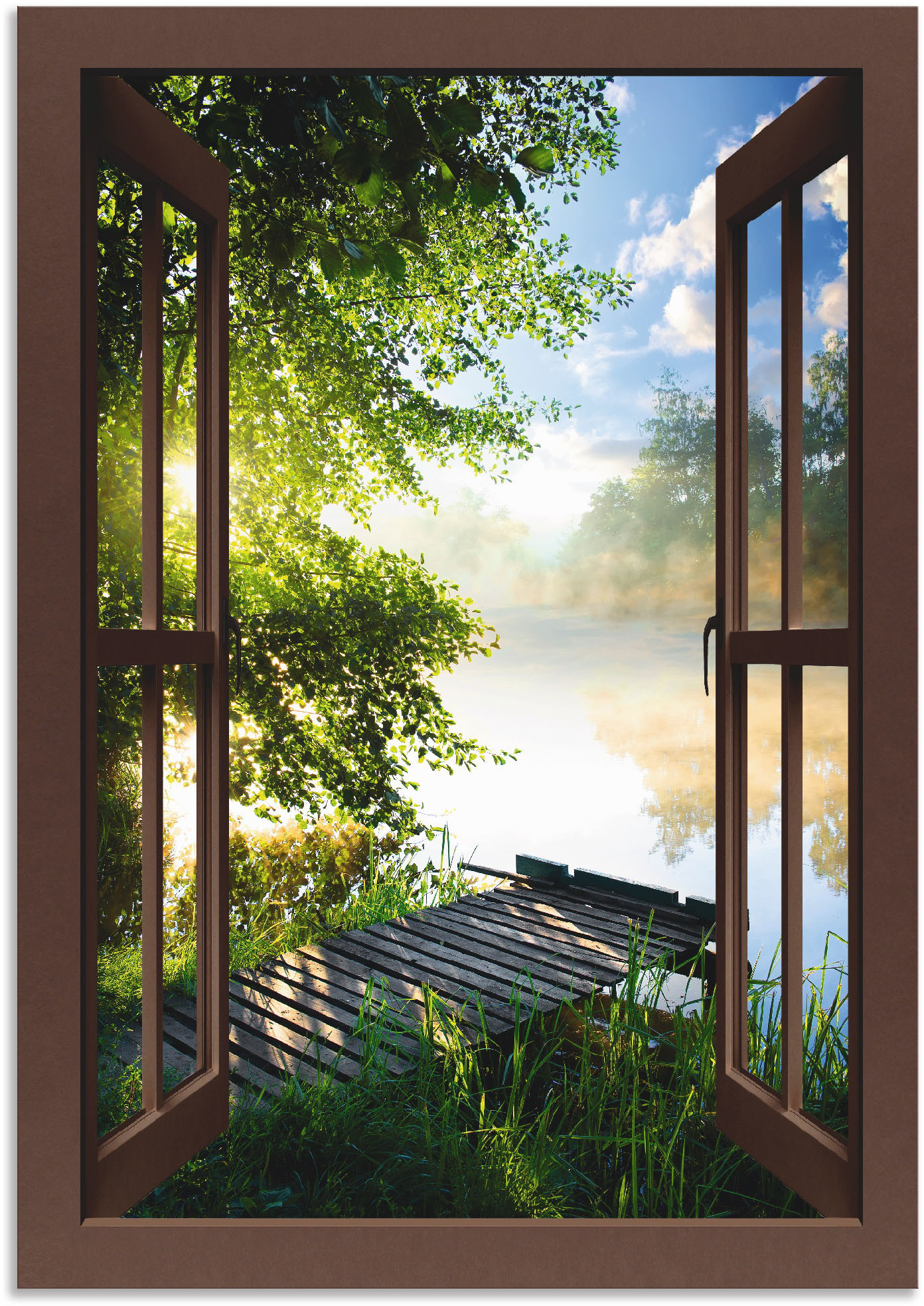Artland Wandbild »Fensterblick Angelsteg am Fluss«, Fensterblick, (1 St.), als Alubild, Outdoorbild, Leinwandbild, Poster, Wandaufkleber von Artland