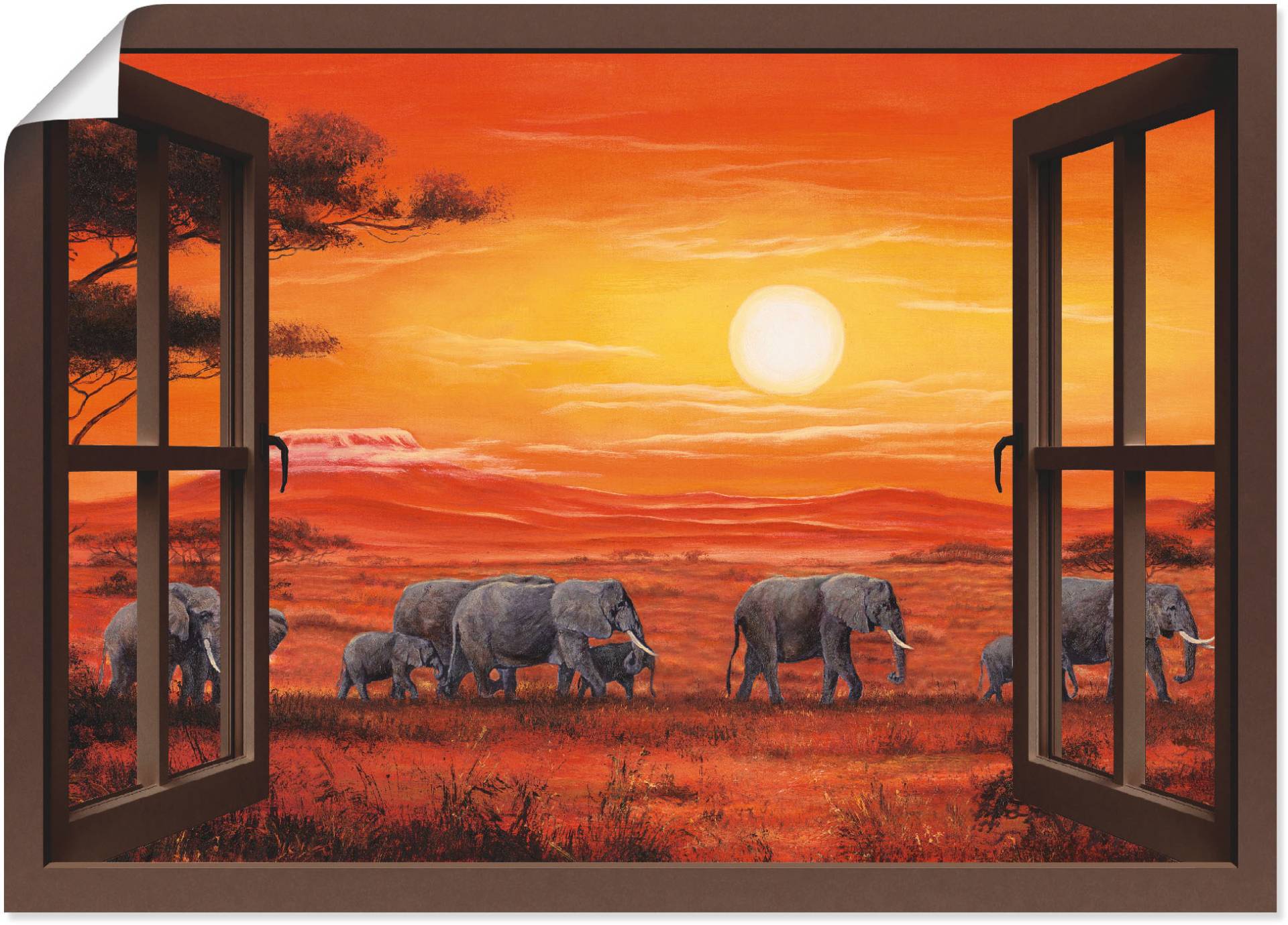 Artland Wandbild »Fensterblick - Elefantenherde«, Fensterblick, (1 St.) von Artland