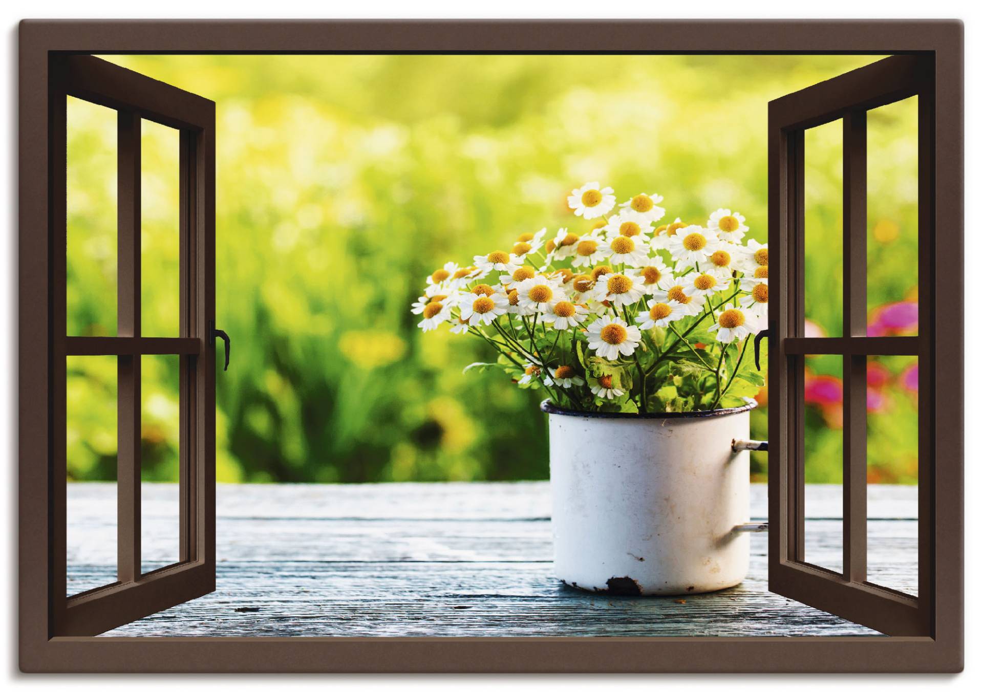 Artland Wandbild »Fensterblick Garten mit Gänseblümchen«, Blumen, (1 St.) von Artland