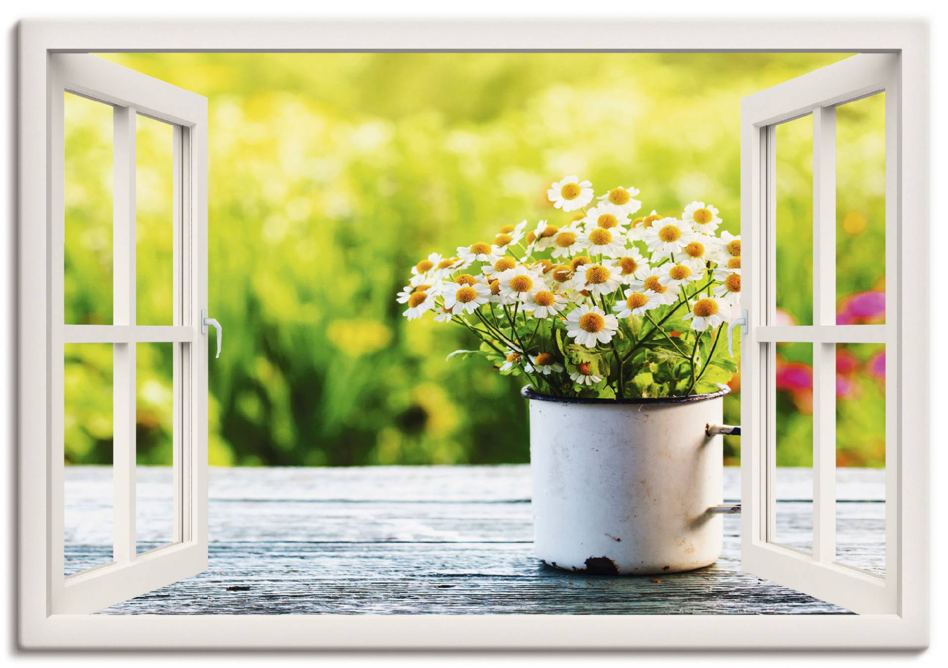 Artland Wandbild »Fensterblick Garten mit Gänseblümchen«, Blumen, (1 St.) von Artland
