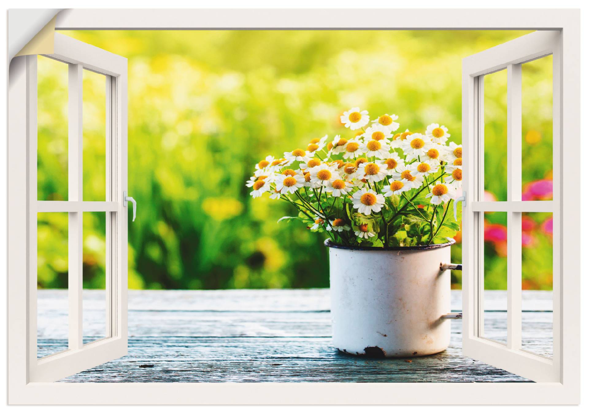 Artland Wandbild »Fensterblick Garten mit Gänseblümchen«, Blumen, (1 St.) von Artland
