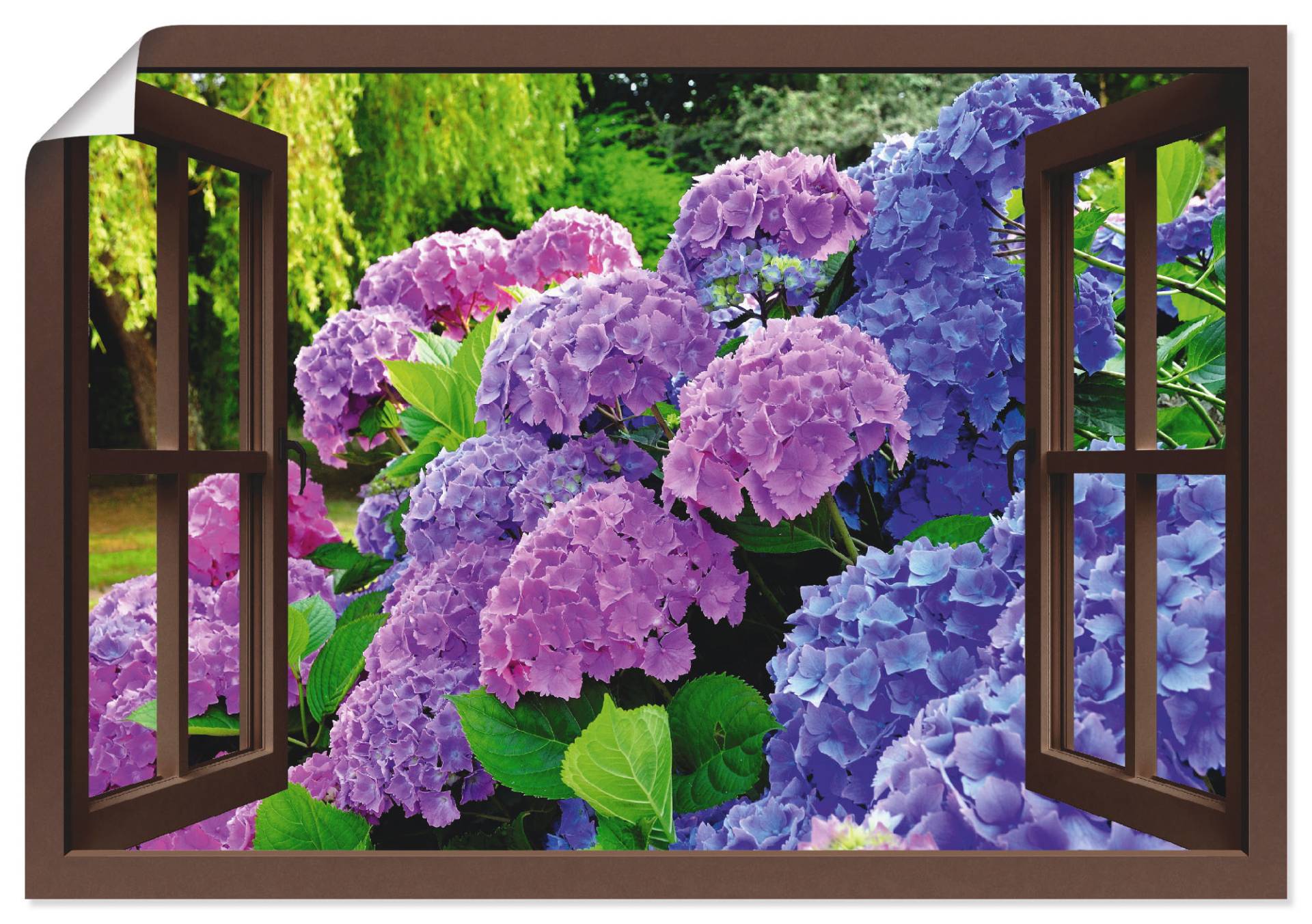 Artland Wandbild »Fensterblick - Hortensien im Garten«, Blumen, (1 St.), als Leinwandbild, Poster in verschied. Grössen Artland Wandbild »Fensterblick - Hortensien im Garten«, Blumen, (1 St.), als Leinwandbild, Poster in verschied. Grössen von Artland