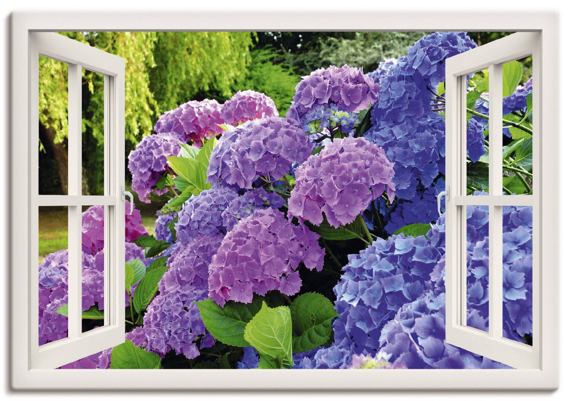 Artland Wandbild »Fensterblick Hortensien im Garten«, Blumen, (1 St.) von Artland