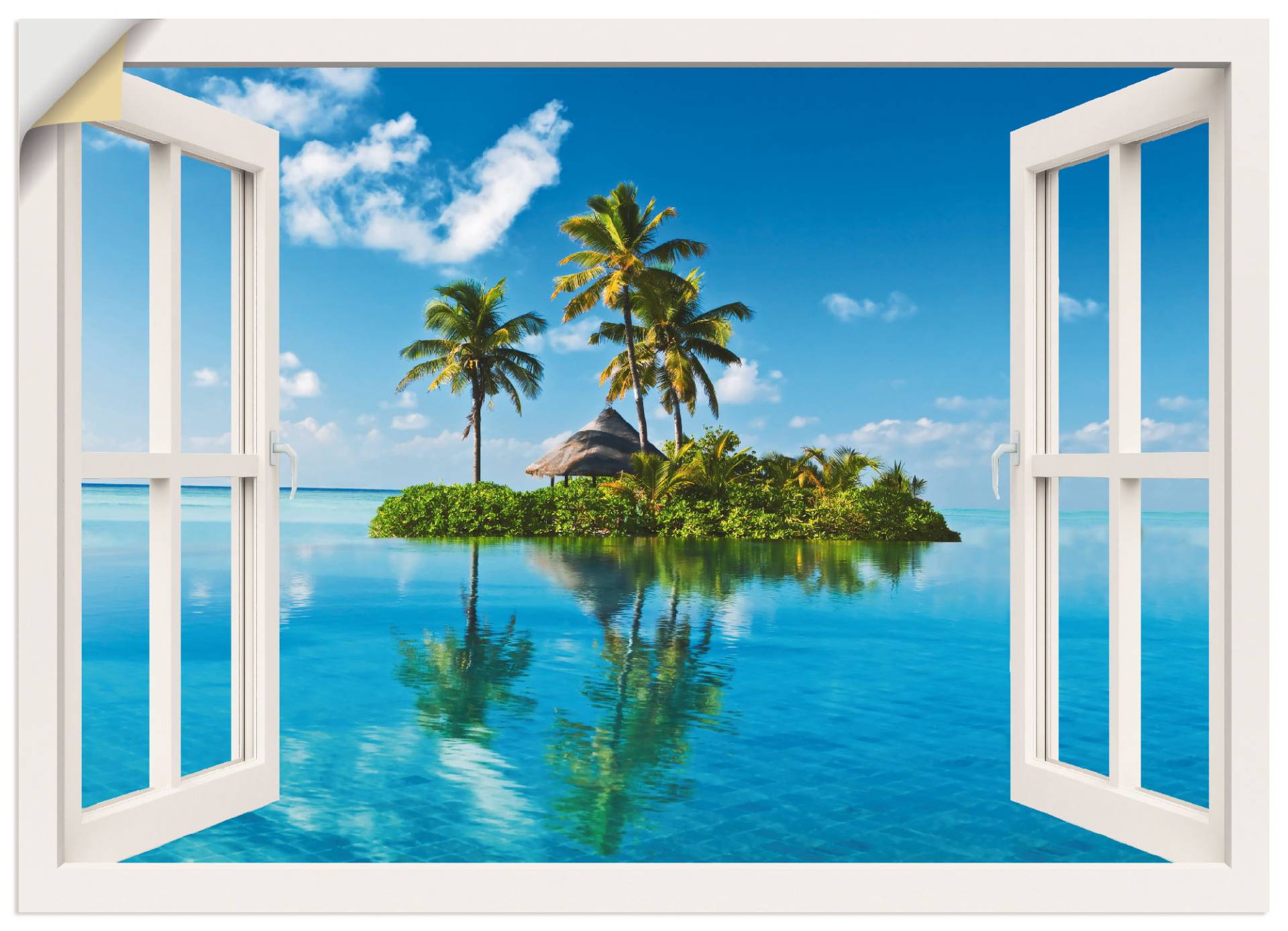 Artland Wandbild »Fensterblick Insel Palmen Meer«, Fensterblick, (1 St.), als Leinwandbild, Poster, Wandaufkleber in verschied. Grössen von Artland