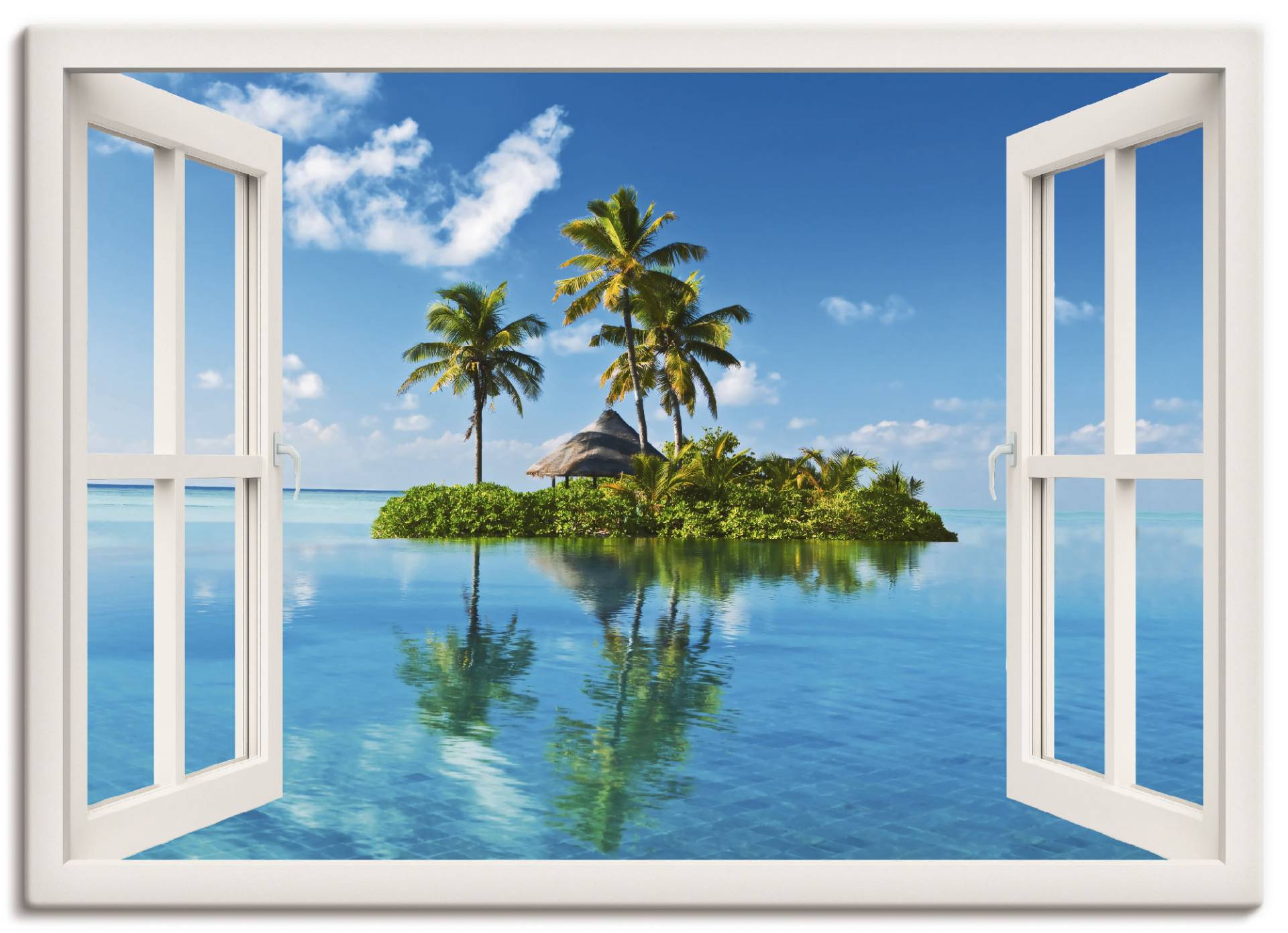 Artland Wandbild »Fensterblick Insel Palmen Meer«, Fensterblick, (1 St.), als Leinwandbild, Poster, Wandaufkleber in verschied. Grössen von Artland