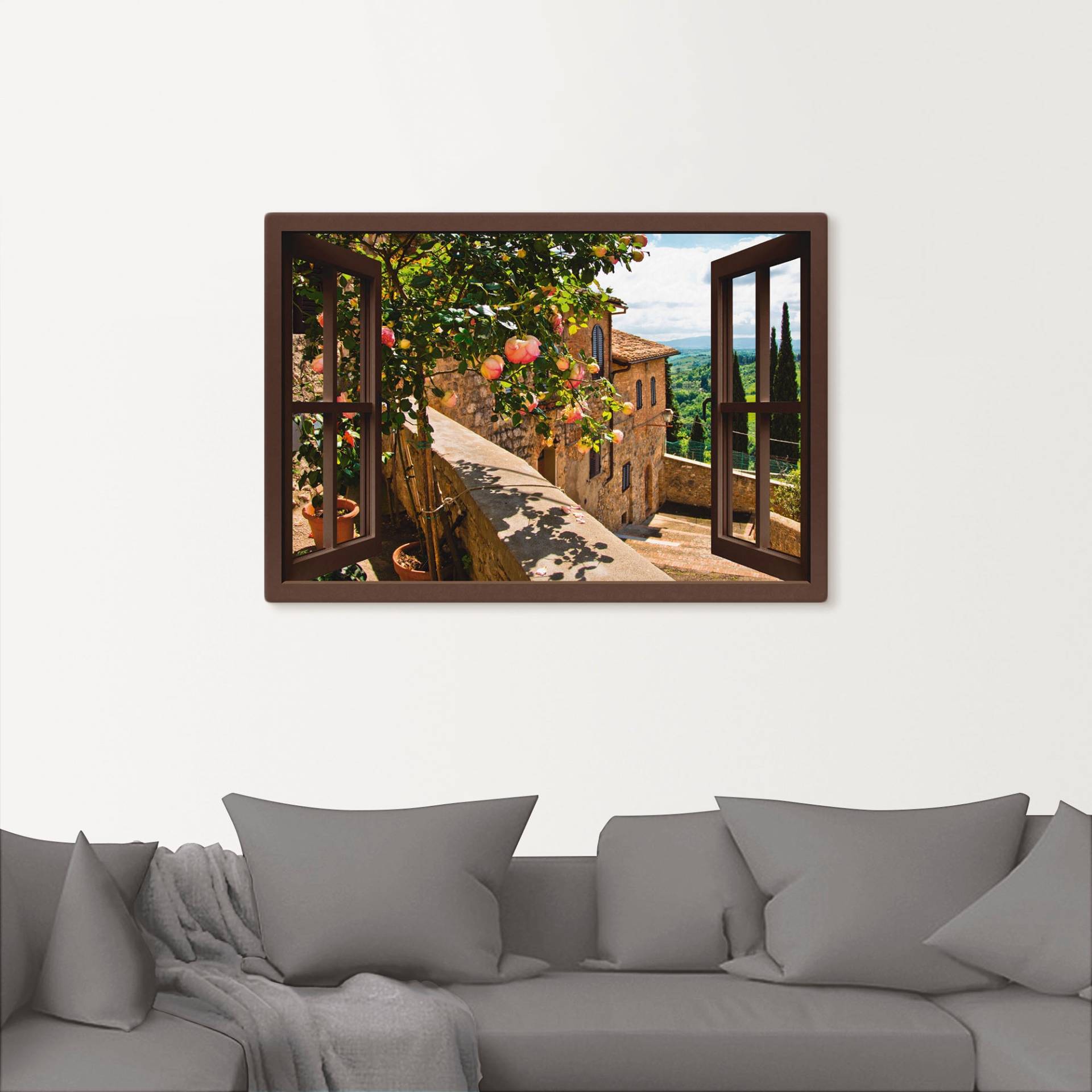 Artland Wandbild »Fensterblick Rosen auf Balkon Toskana«, Garten, (1 St.) von Artland