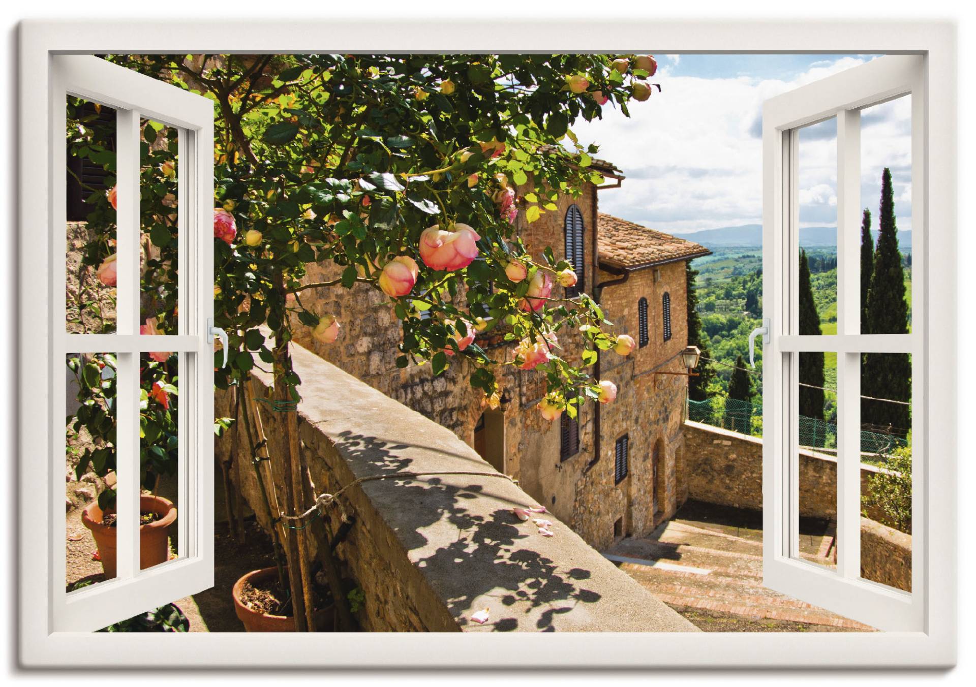 Artland Wandbild »Fensterblick Rosen auf Balkon Toskana«, Garten, (1 St.) von Artland