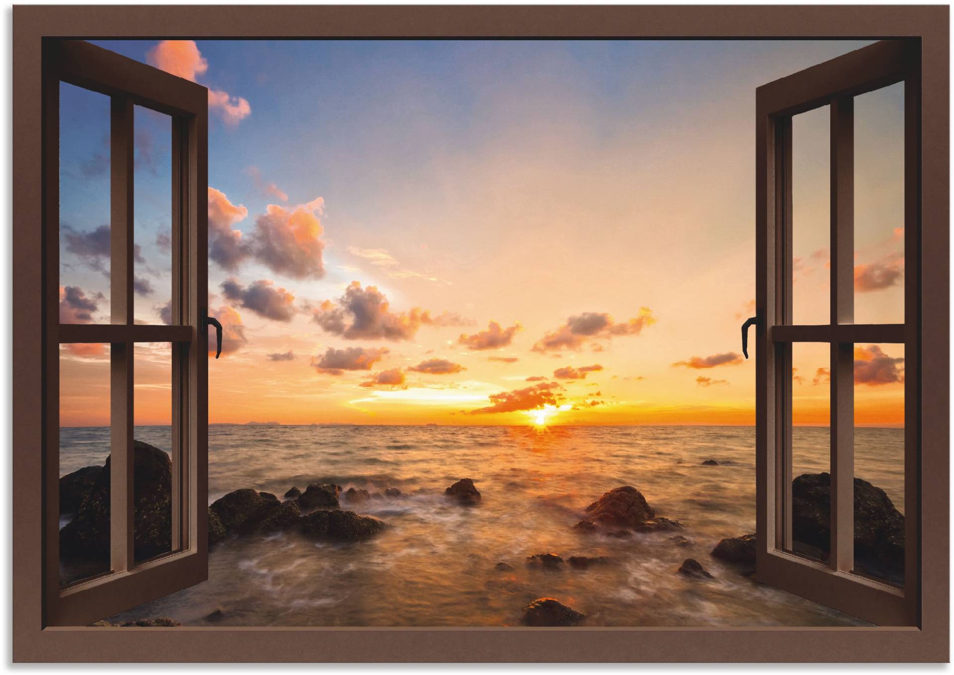 Artland Wandbild »Fensterblick Sonnenuntergang am Meer«, Fensterblick, (1 St.) von Artland