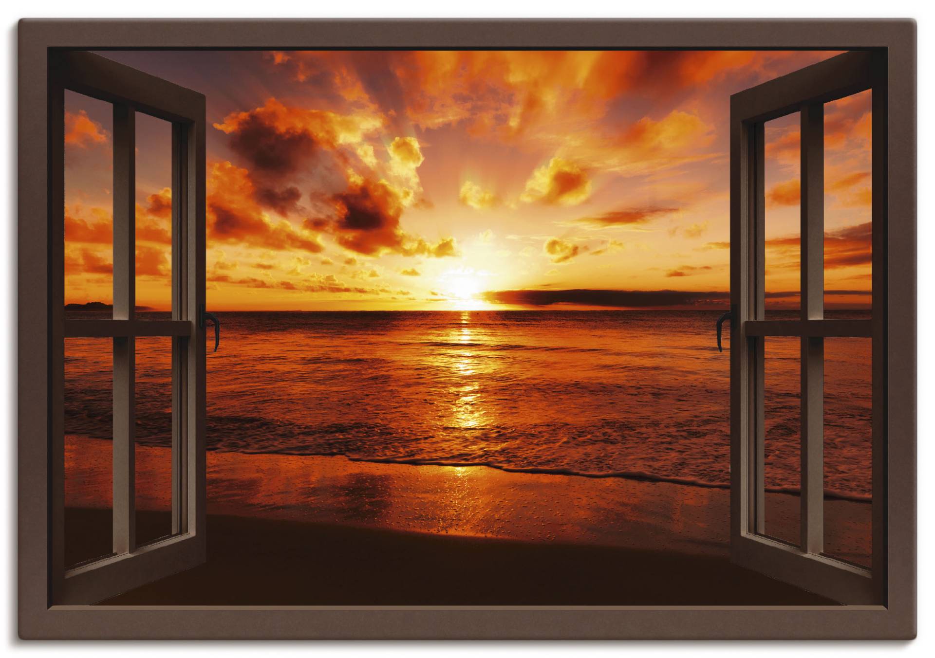 Artland Wandbild »Fensterblick Sonnenuntergang am Strand«, Fensterblick, (1 St.) von Artland