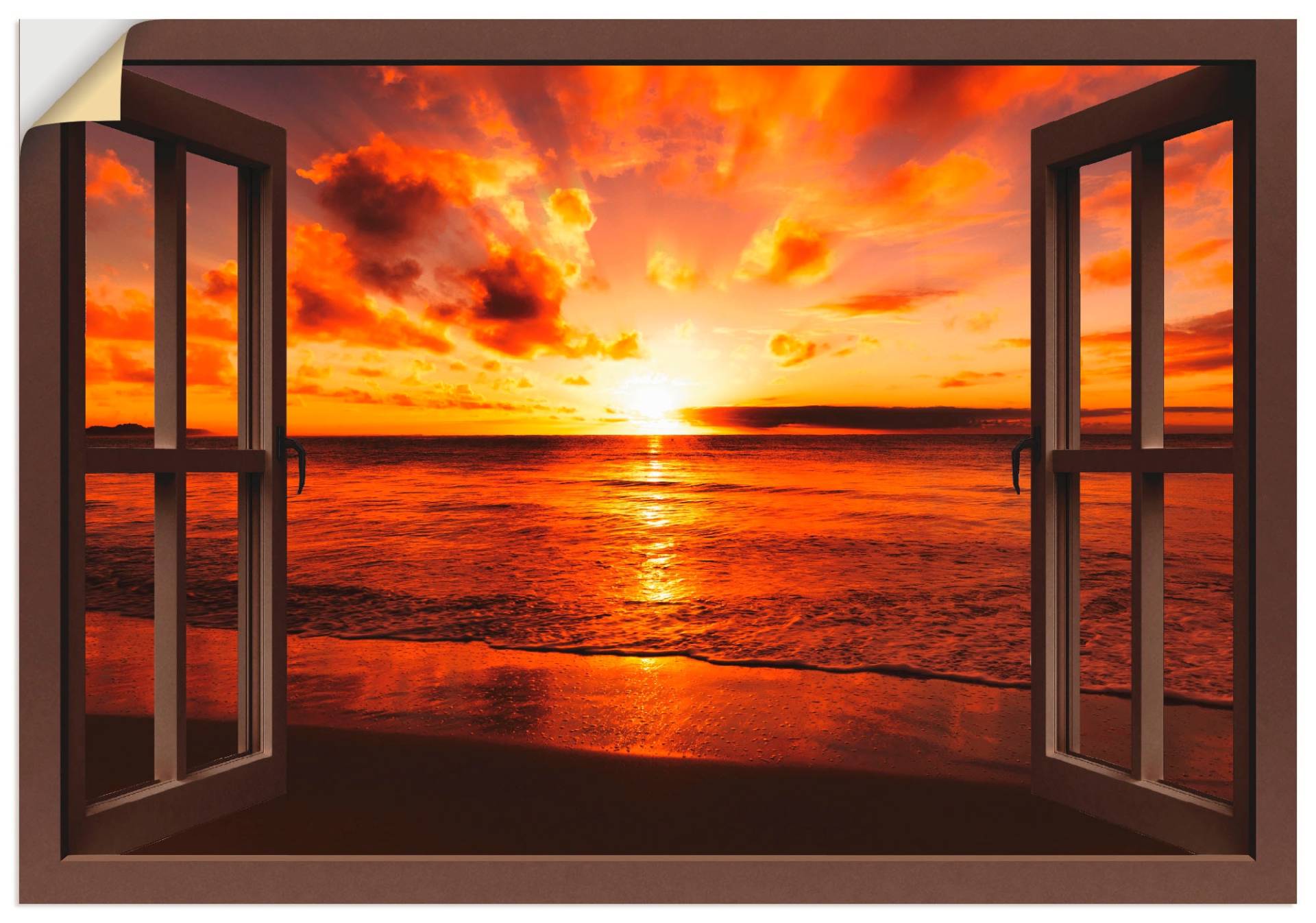 Artland Wandbild »Fensterblick Sonnenuntergang am Strand«, Fensterblick, (1 St.) von Artland