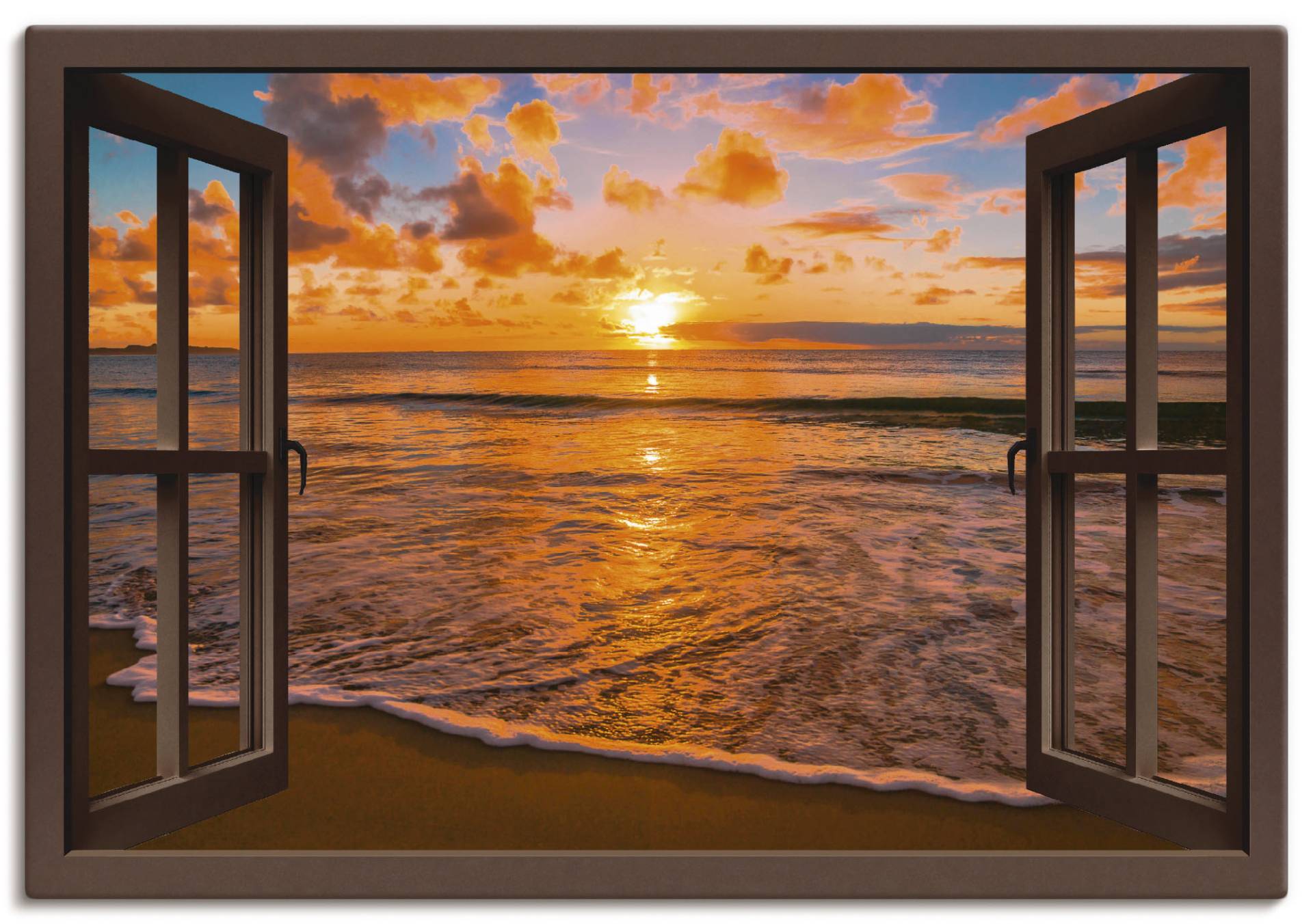 Artland Wandbild »Fensterblick Sonnenuntergang am Strand«, Sonnenaufgang & -untergang, (1 St.) von Artland