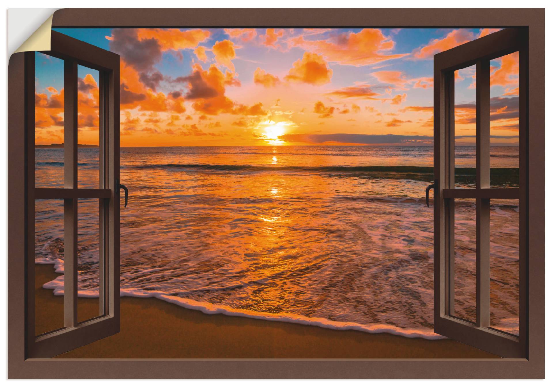 Artland Wandbild »Fensterblick Sonnenuntergang am Strand«, Sonnenaufgang & -untergang, (1 St.) von Artland