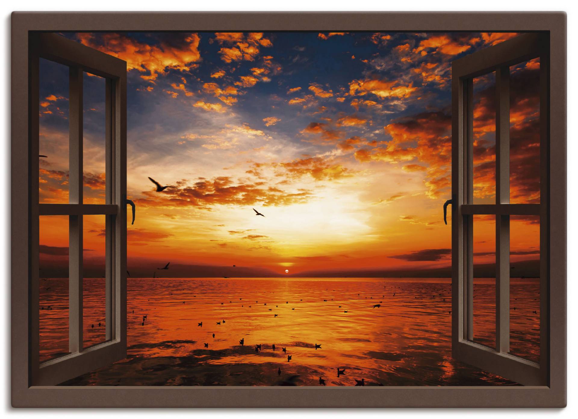 Artland Wandbild »Fensterblick Sonnenuntergang am Strand«, Fensterblick, (1 St.) von Artland