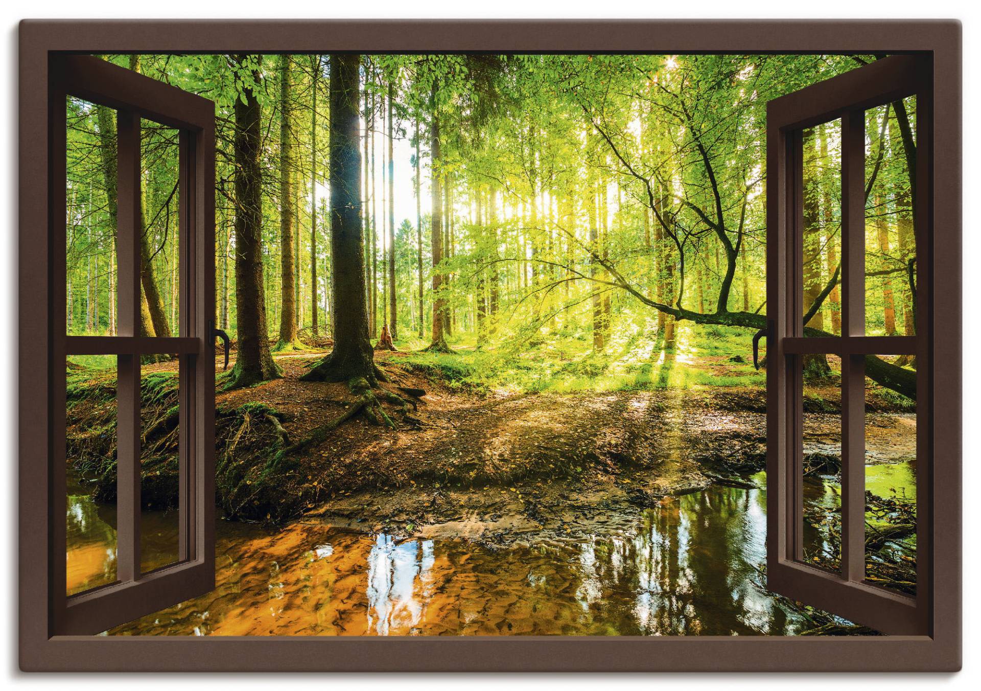 Artland Wandbild »Fensterblick - Wald mit Bach«, Wald, (1 St.) von Artland