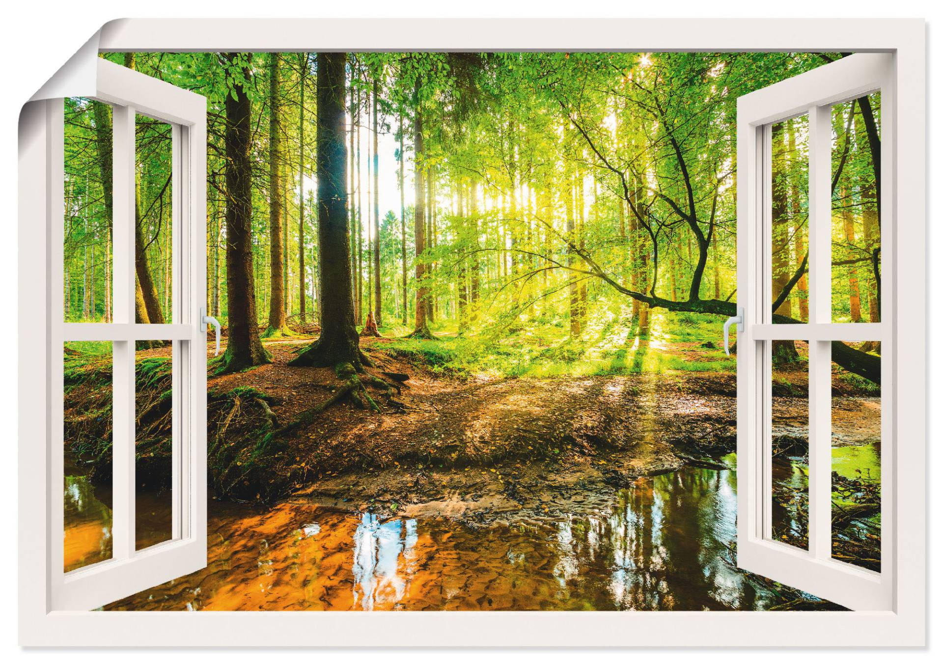 Artland Wandbild »Fensterblick - Wald mit Bach«, Wald, (1 St.) von Artland