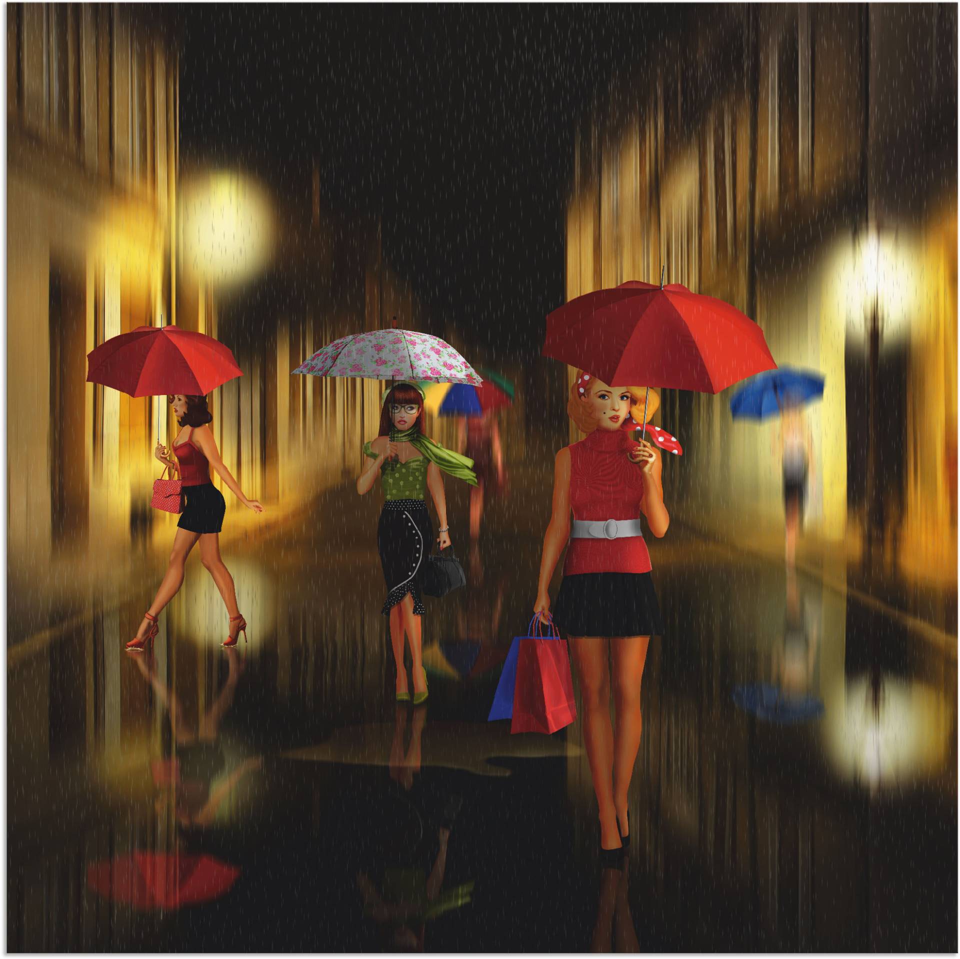 Artland Wandbild »Frauen beim Einkaufen im Regen«, Frau, (1 St.) von Artland