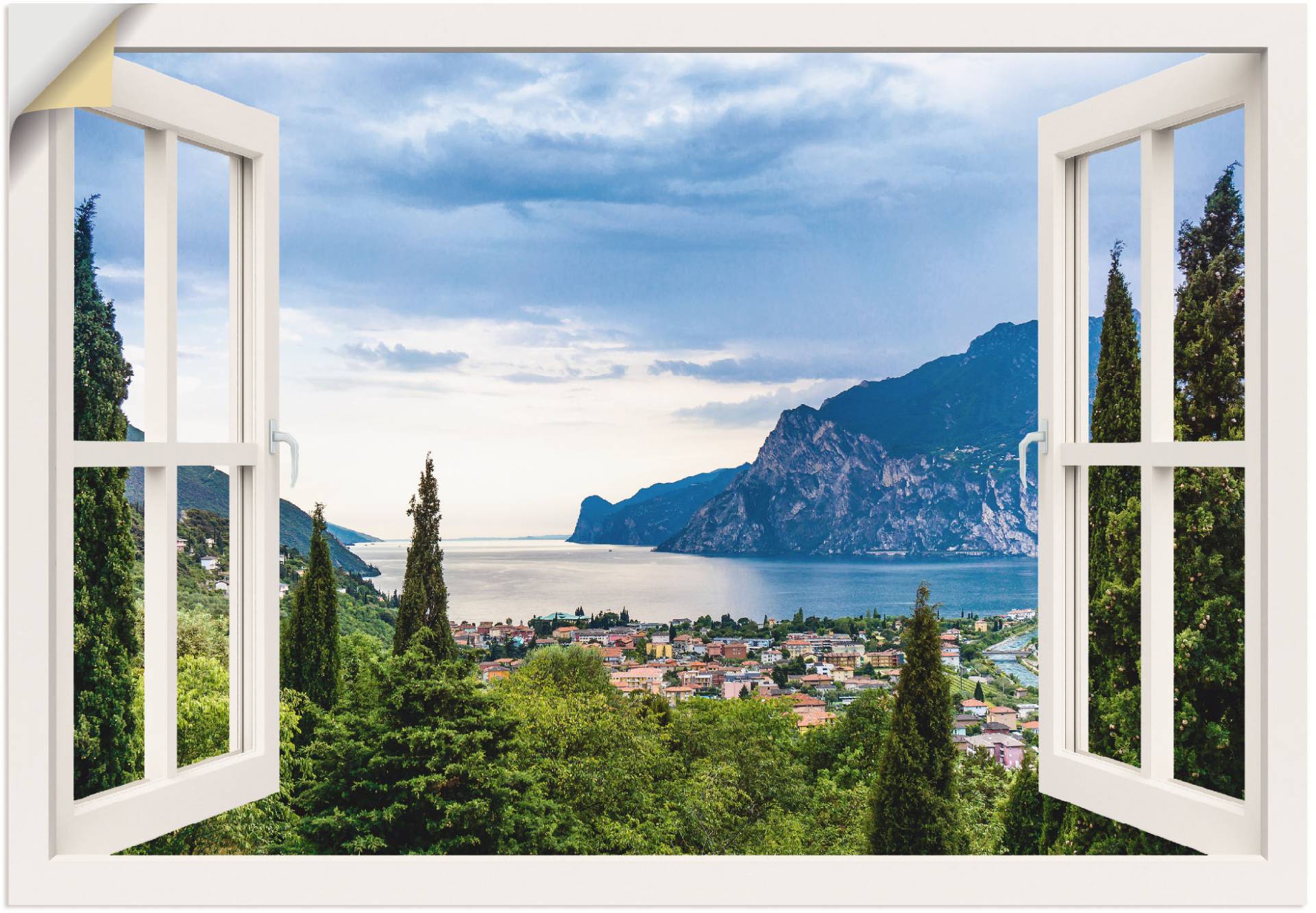 Artland Wandbild »Gardasee durchs weisse Fenster«, Seebilder, (1 St.), als Alubild, Outdoorbild, Leinwandbild, Poster, Wandaufkleber von Artland