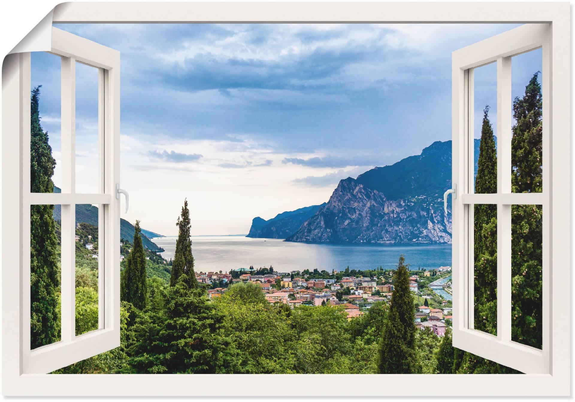 Artland Wandbild »Gardasee durchs weisse Fenster«, Seebilder, (1 St.), als Alubild, Outdoorbild, Leinwandbild, Poster, Wandaufkleber von Artland