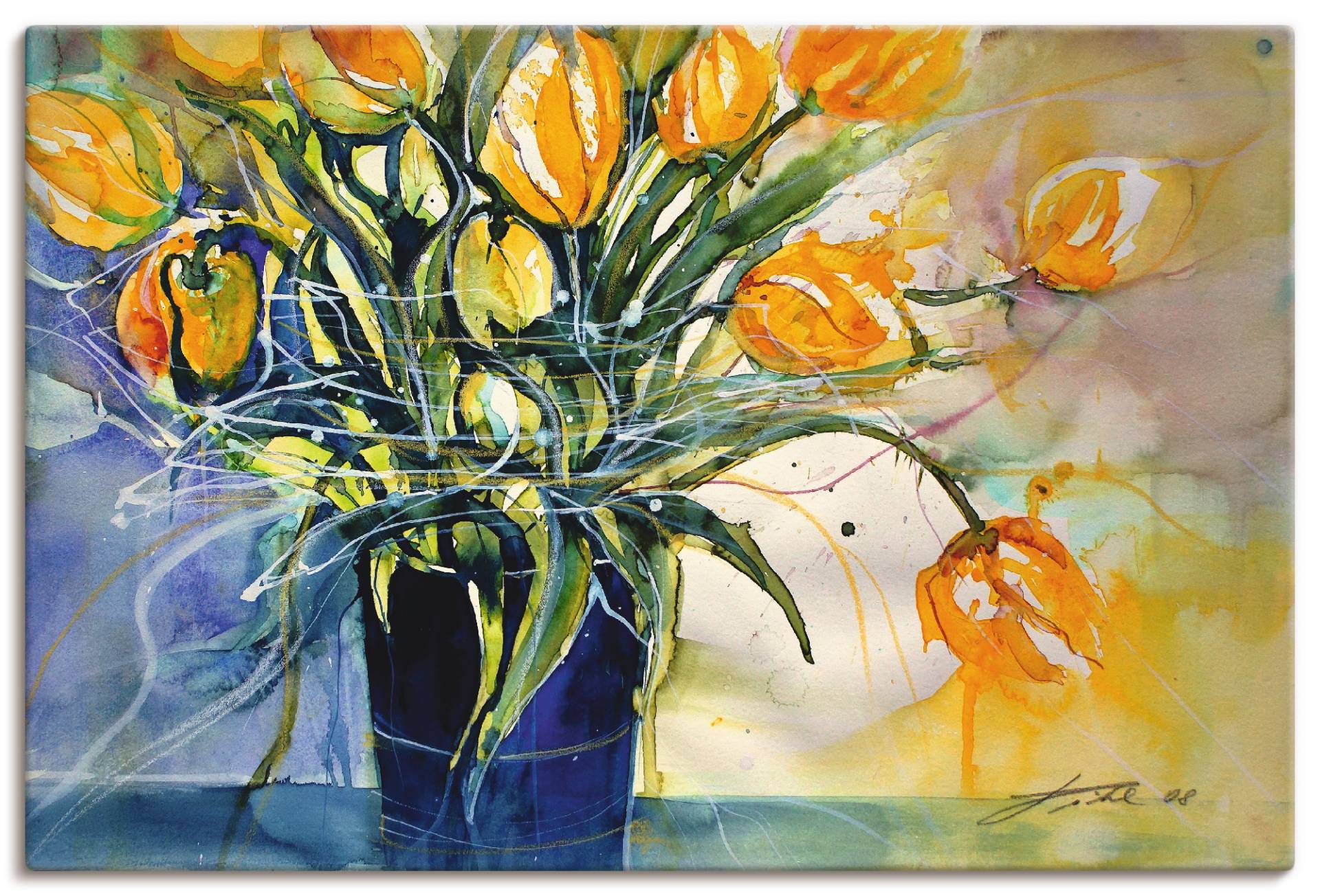 Artland Leinwandbild »Gelbe Tulpen in schwarzer Vase«, Arrangements, (1 St.) von Artland