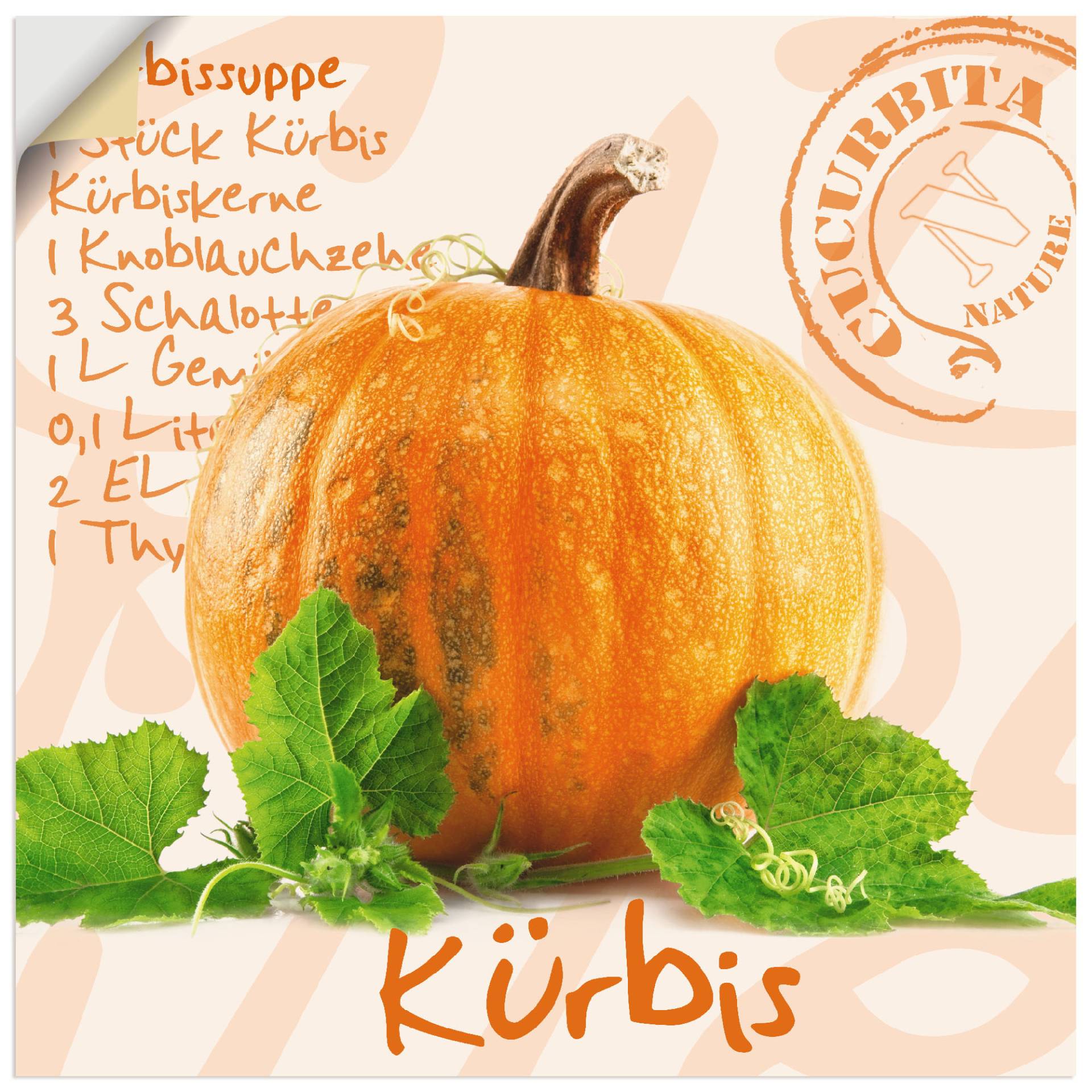 Artland Wandbild »Gelber Kürbis mit grünen Blättern«, Lebensmittel, (1 St.), als Poster, Wandaufkleber in verschied. Grössen Artland Wandbild »Gelber Kürbis mit grünen Blättern«, Lebensmittel, (1 St.), als Poster, Wandaufkleber in verschied. Grössen von Artland