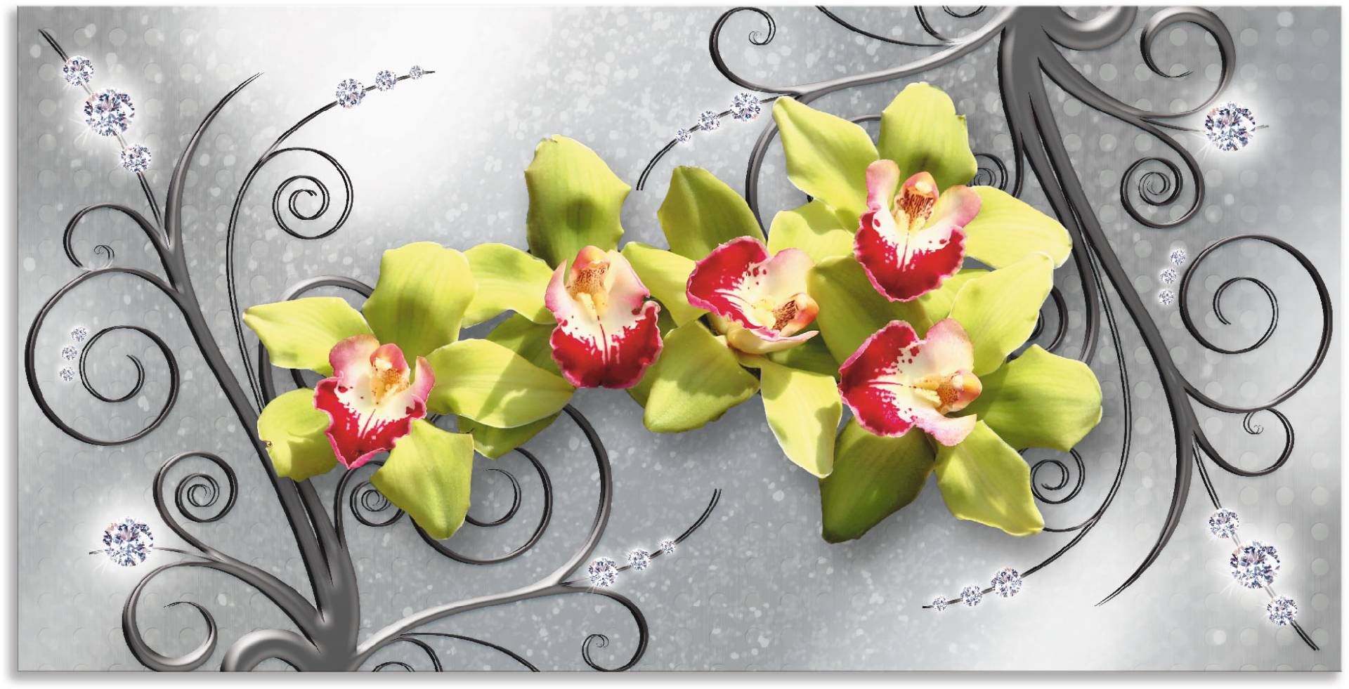 Artland Wandbild »Grüne Orchideen auf Ornamenten«, Blumenbilder, (1 St.), als Alubild, Outdoorbild, Leinwandbild, Poster, Wandaufkleber von Artland