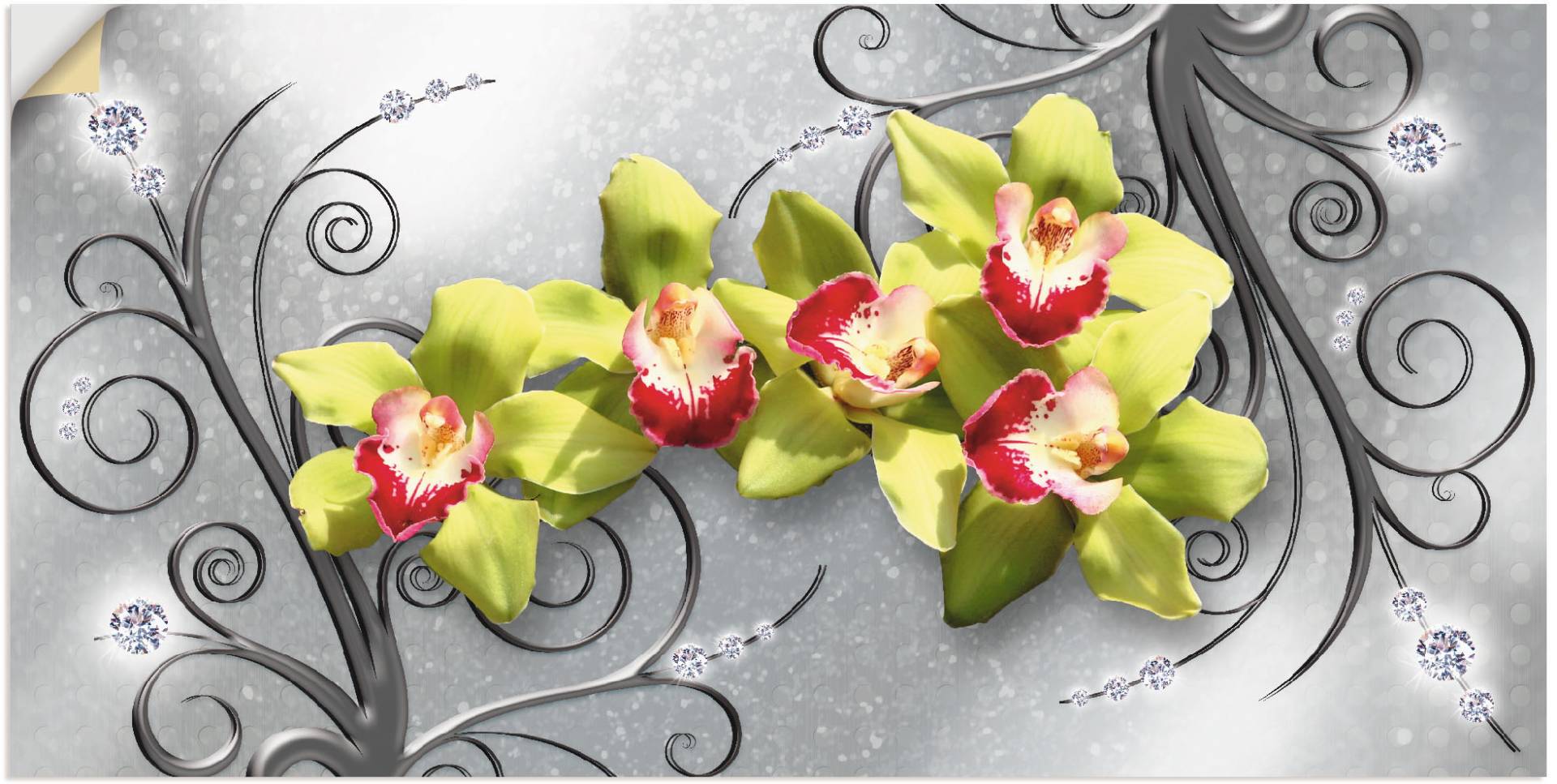Artland Wandbild »Grüne Orchideen auf Ornamenten«, Blumenbilder, (1 St.), als Alubild, Outdoorbild, Leinwandbild, Poster, Wandaufkleber von Artland